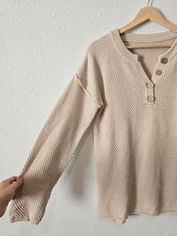 Oversized Waffle Henley Sweater (S)