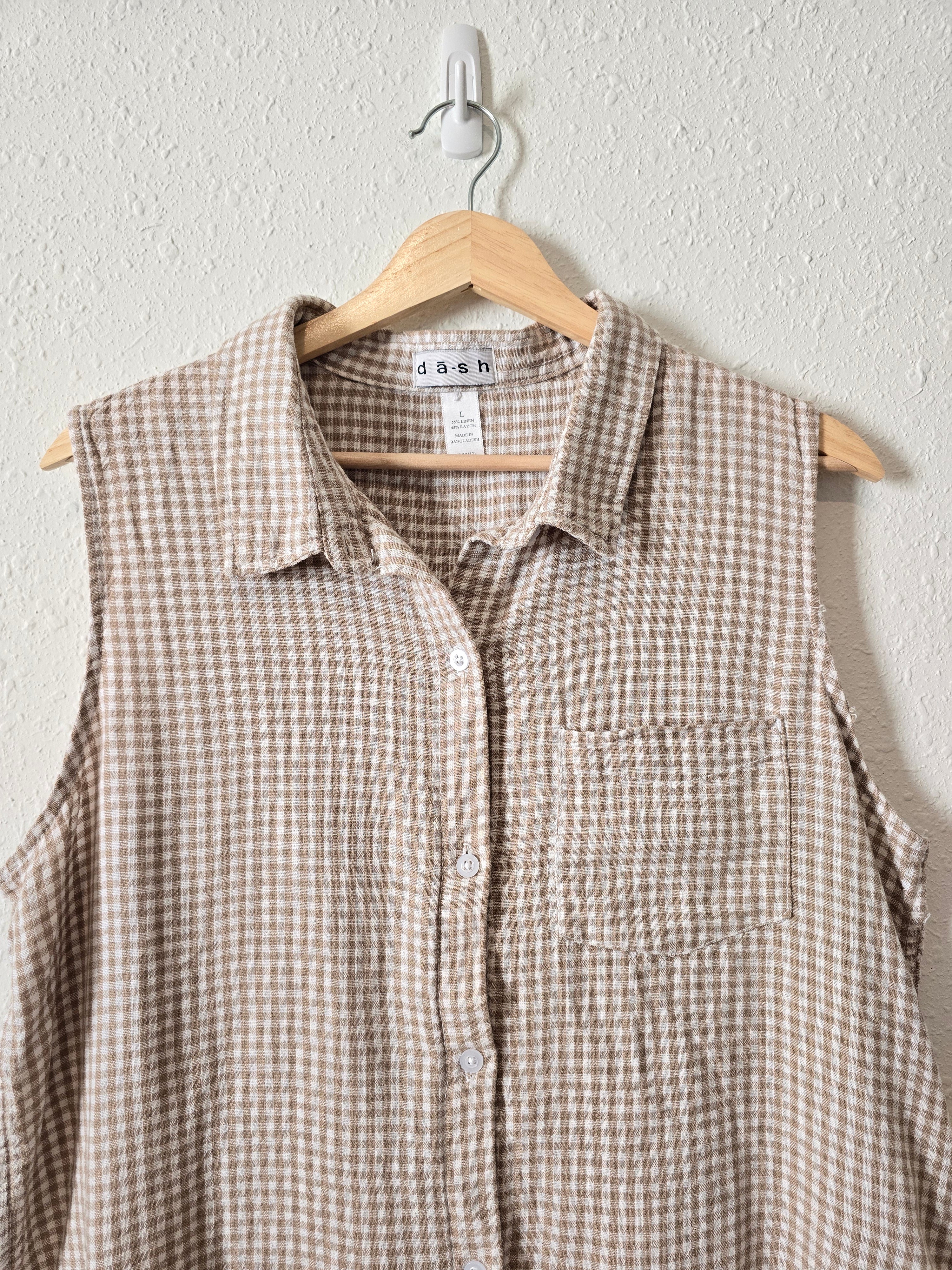 Gingham Linen Button Up Tank (L)