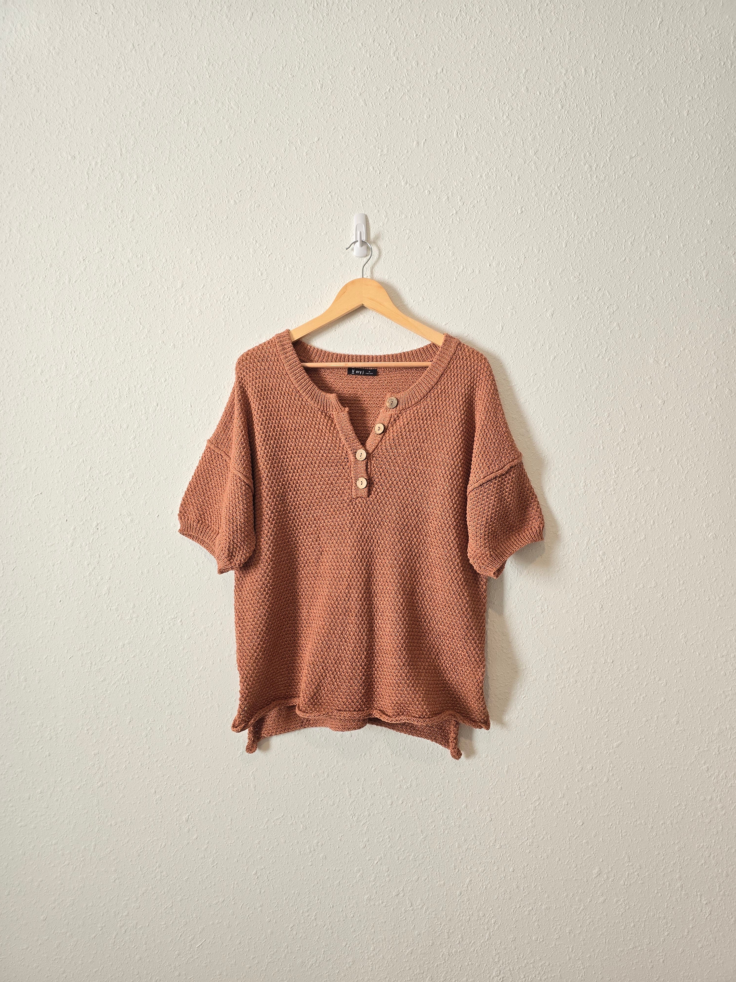 Terracotta Waffle Henley Top (M)