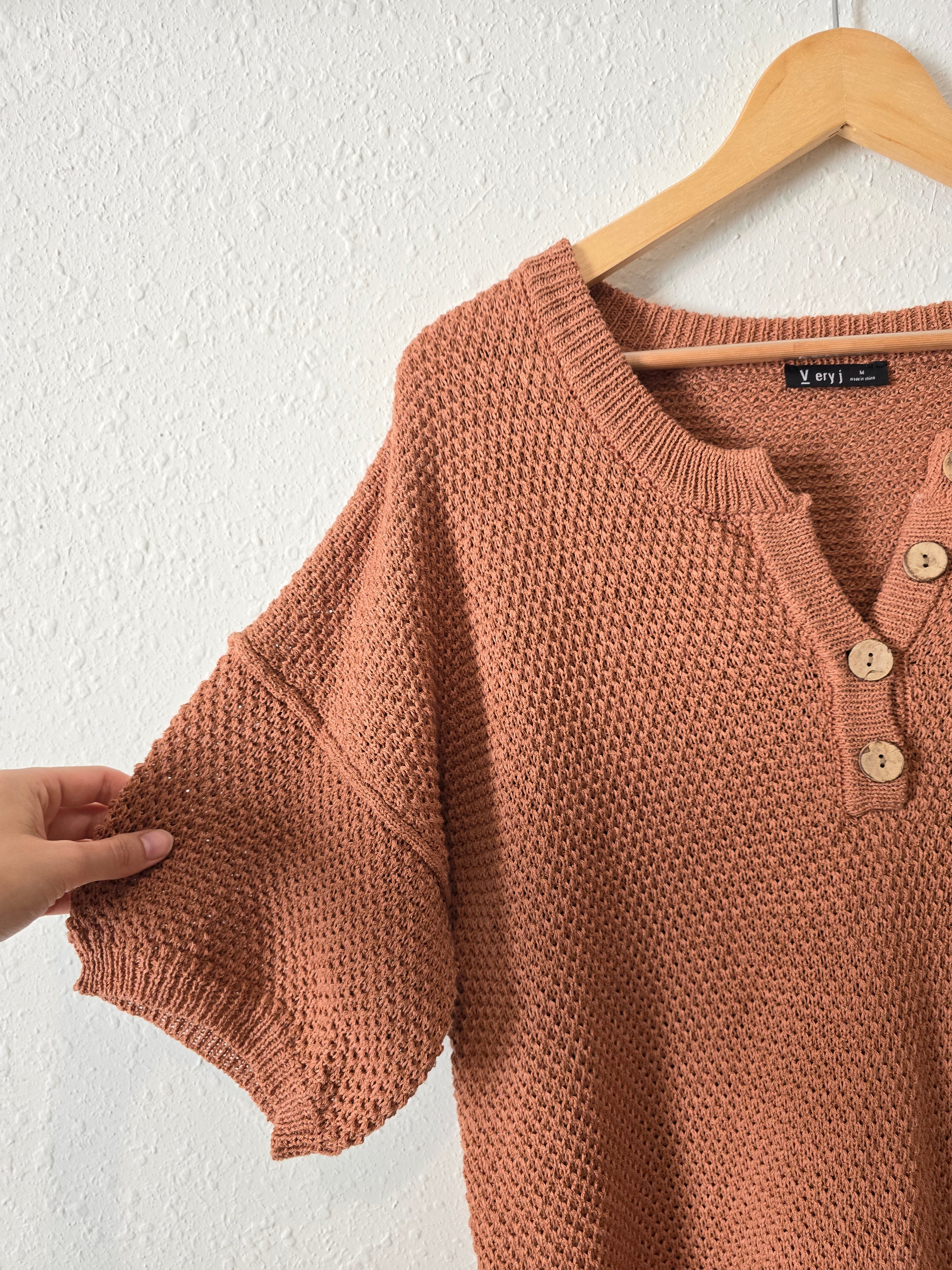 Terracotta Waffle Henley Top (M)