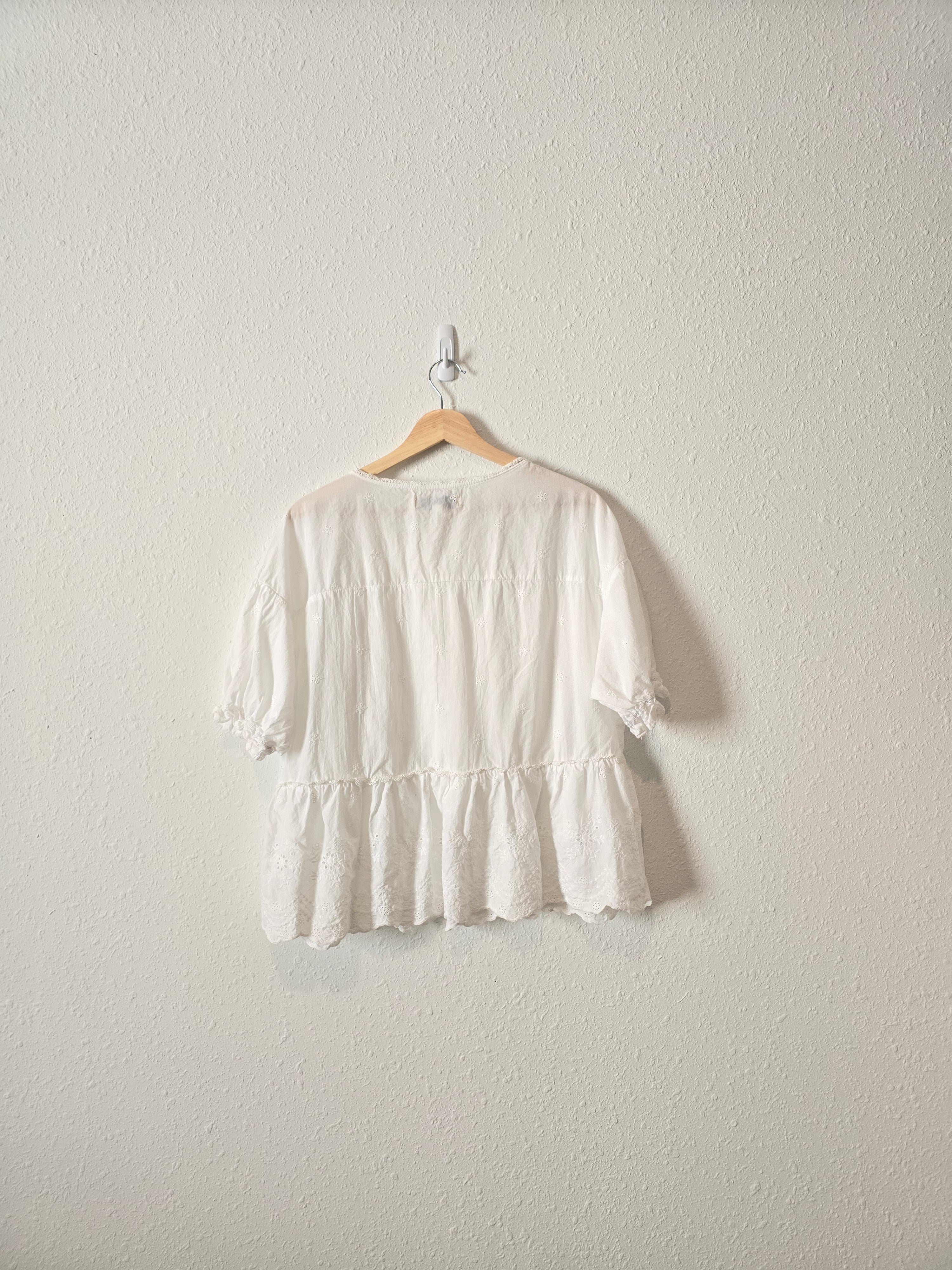 White Floral Eyelet Blouse (XL)