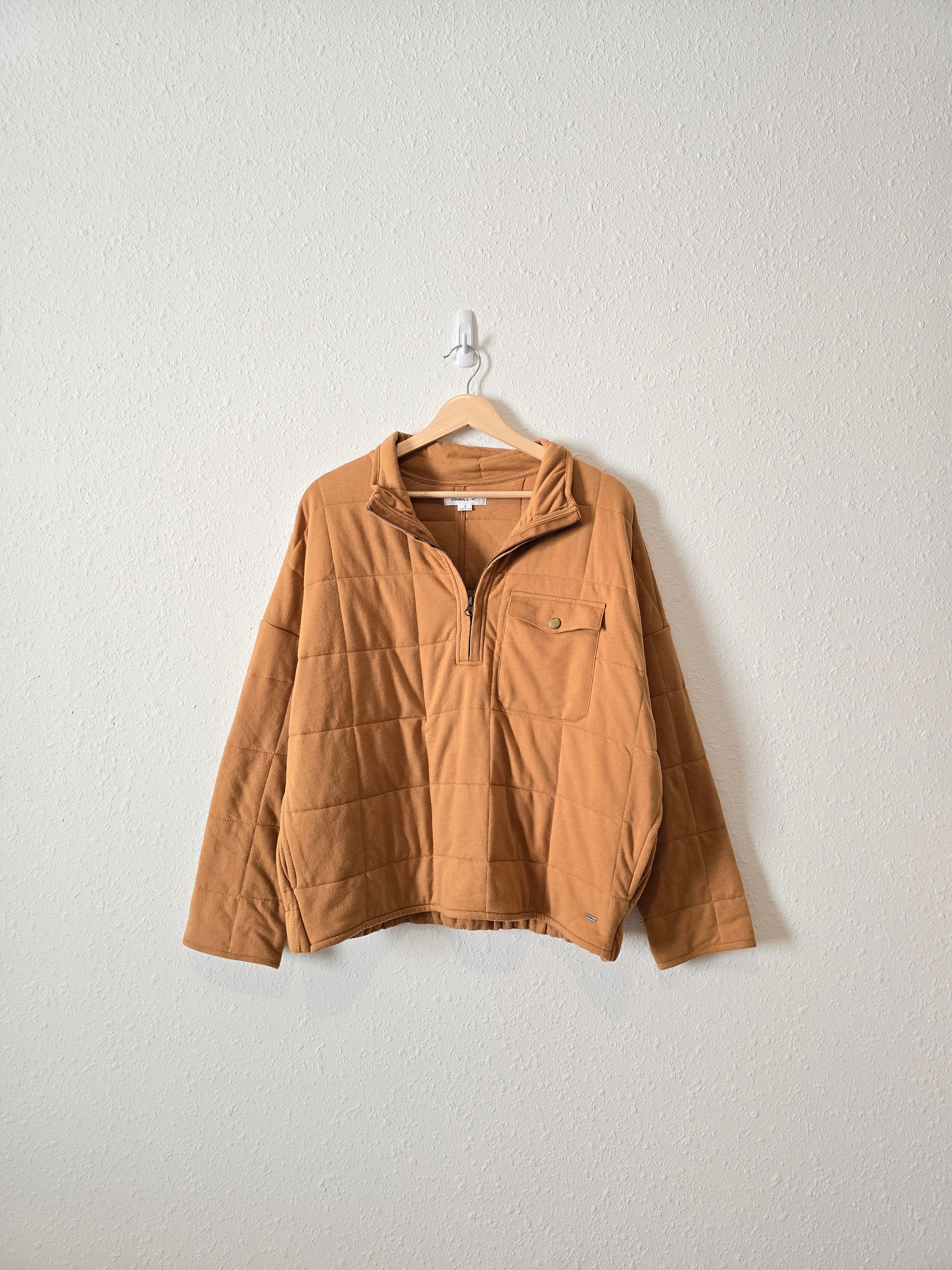 Camel Quilted Half Zip Pullover (S)