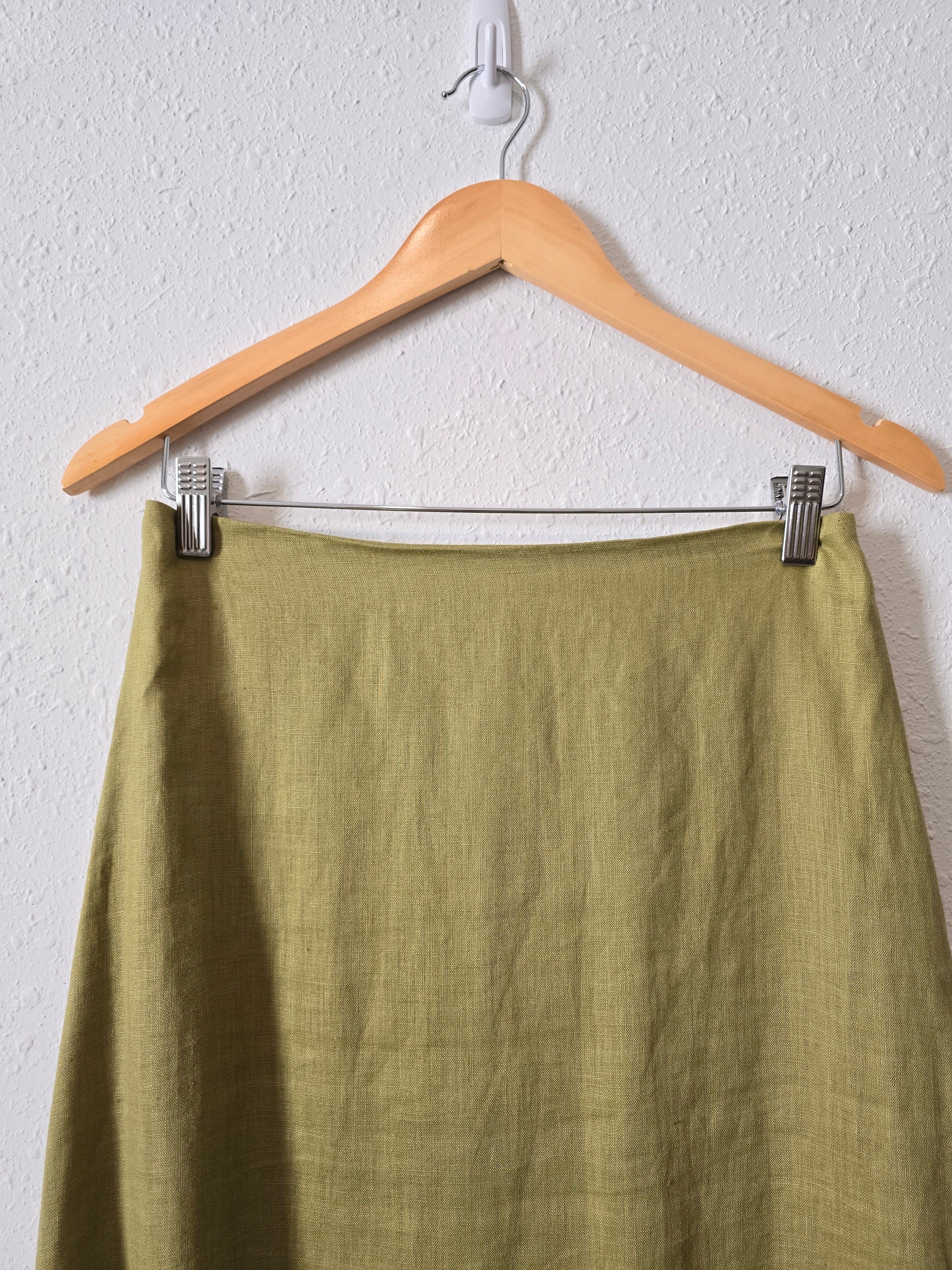 Avocado Linen Maxi Skirt (M)