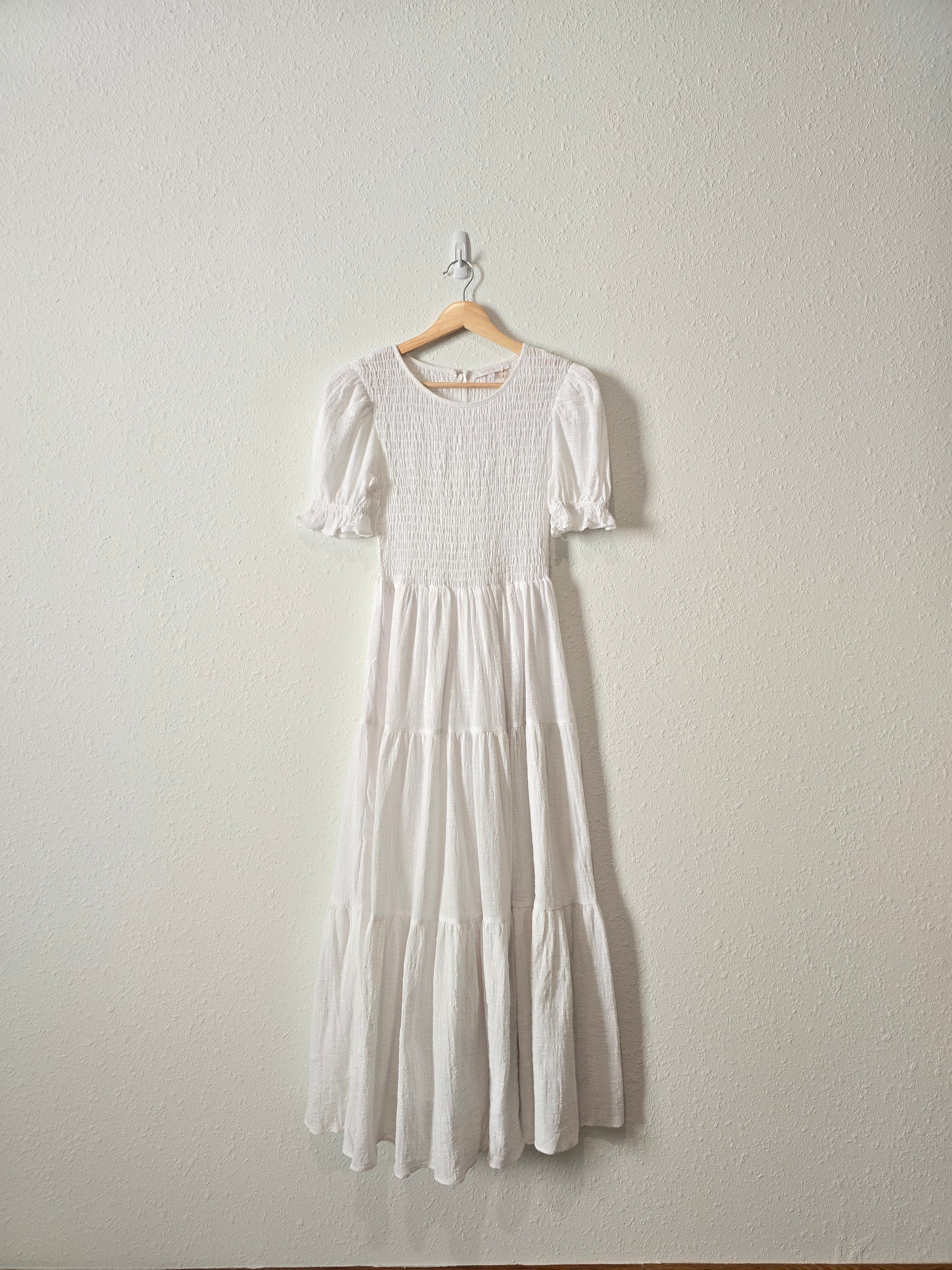 NEW White Smocked Maxi Dress (M)