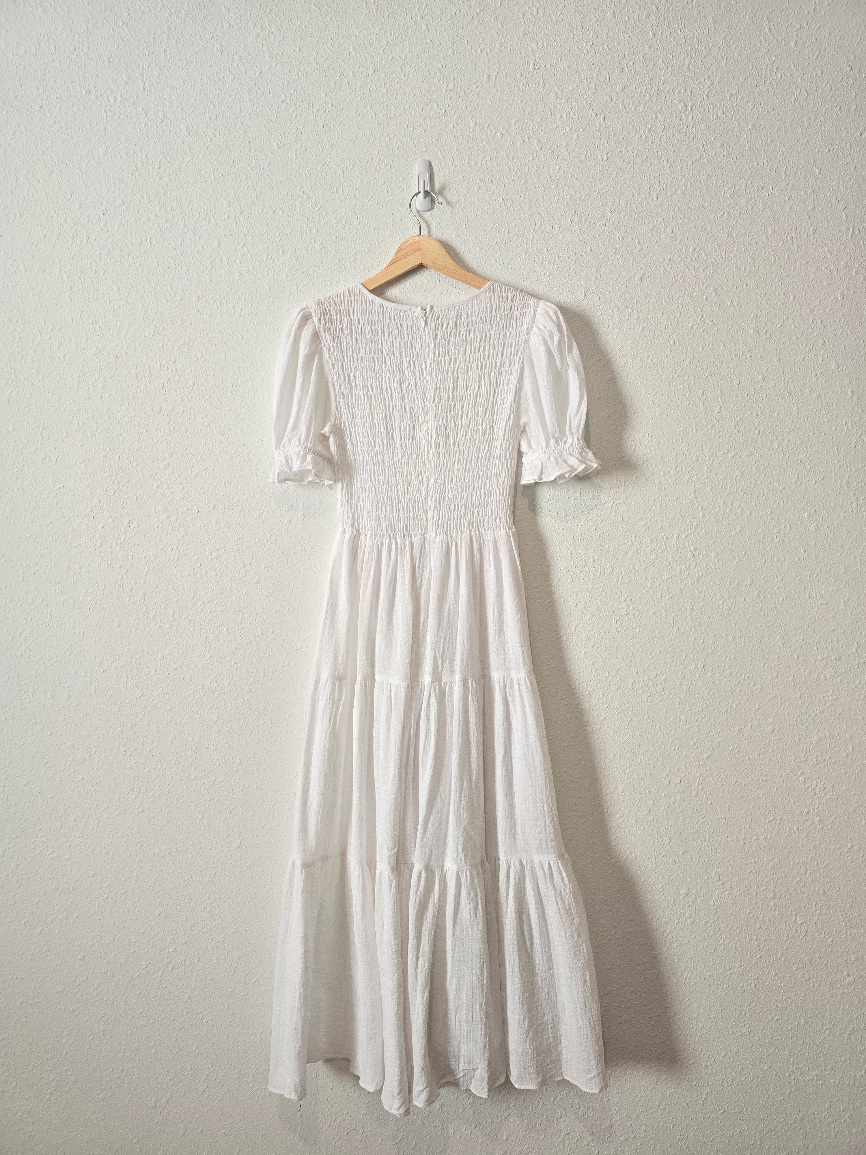 NEW White Smocked Maxi Dress (M)