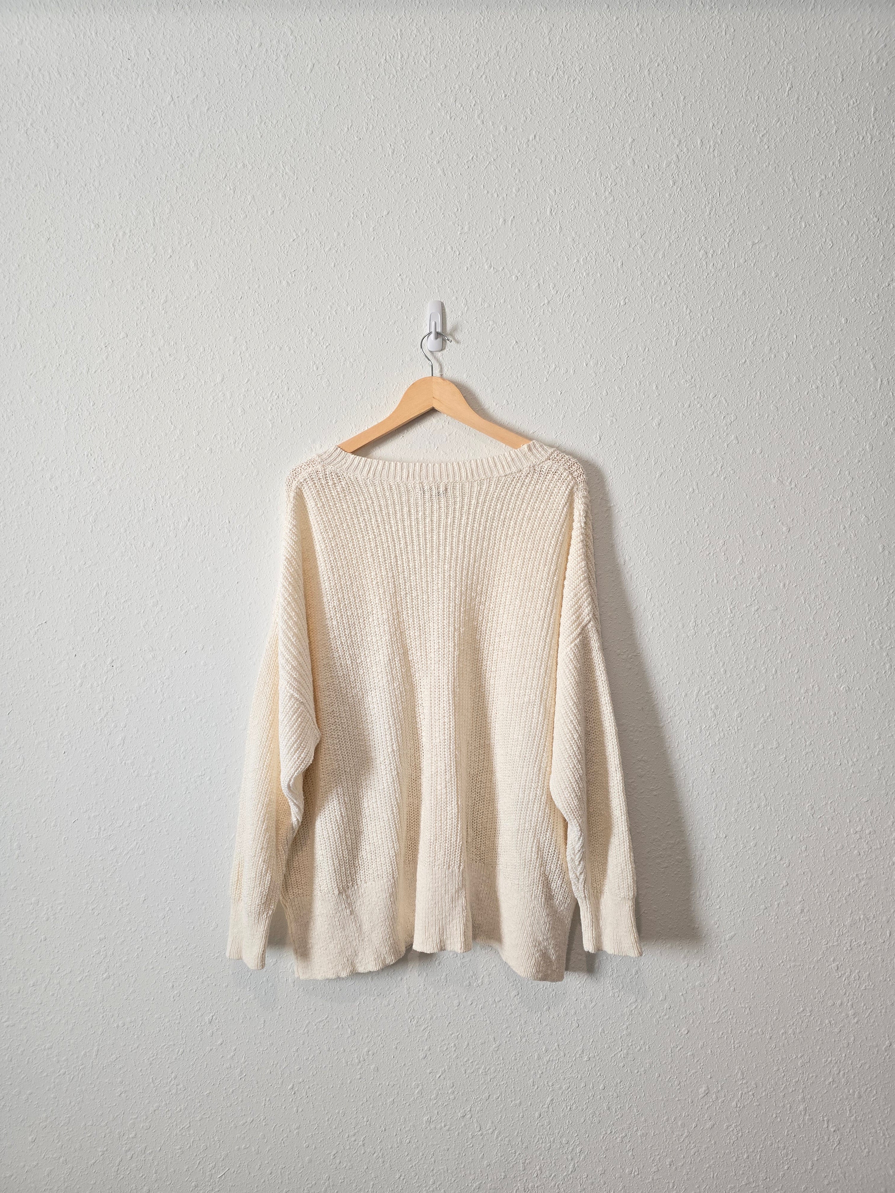 Cream Textured Knit Sweater (2X/3X)