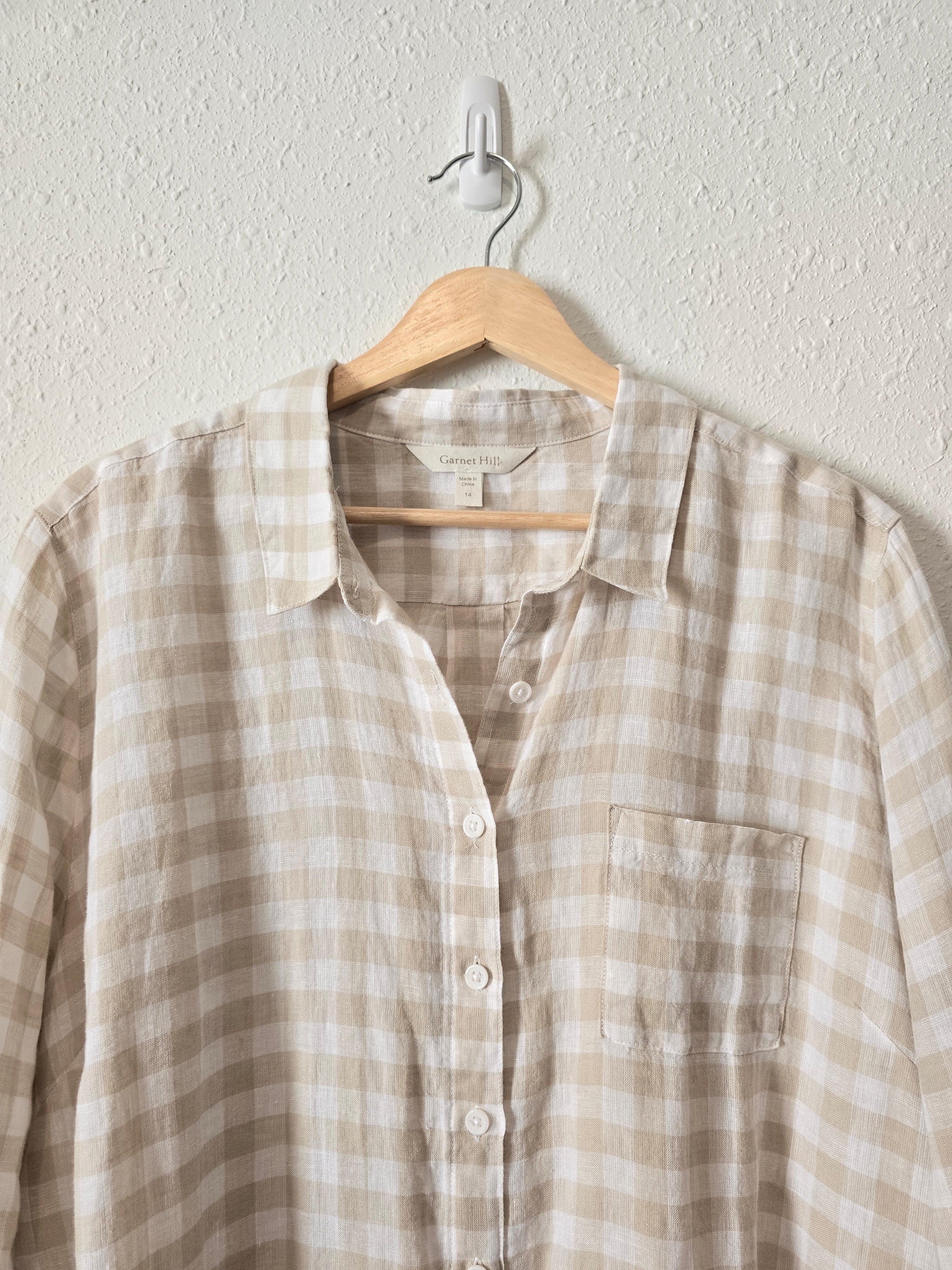 Garnet Hill Gingham Linen Button Up (14)