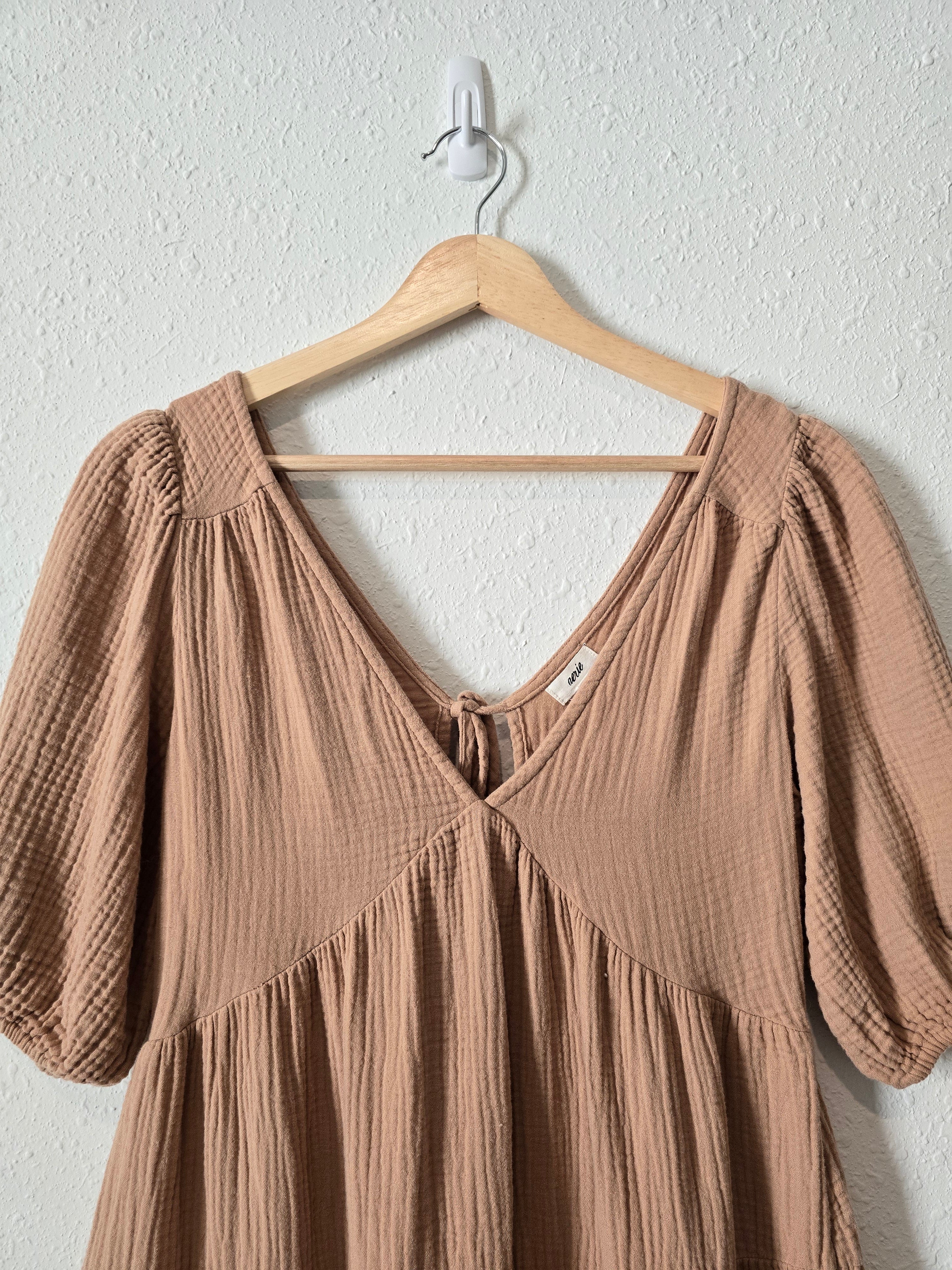 Aerie Tan Gauze Mini Dress (XS)