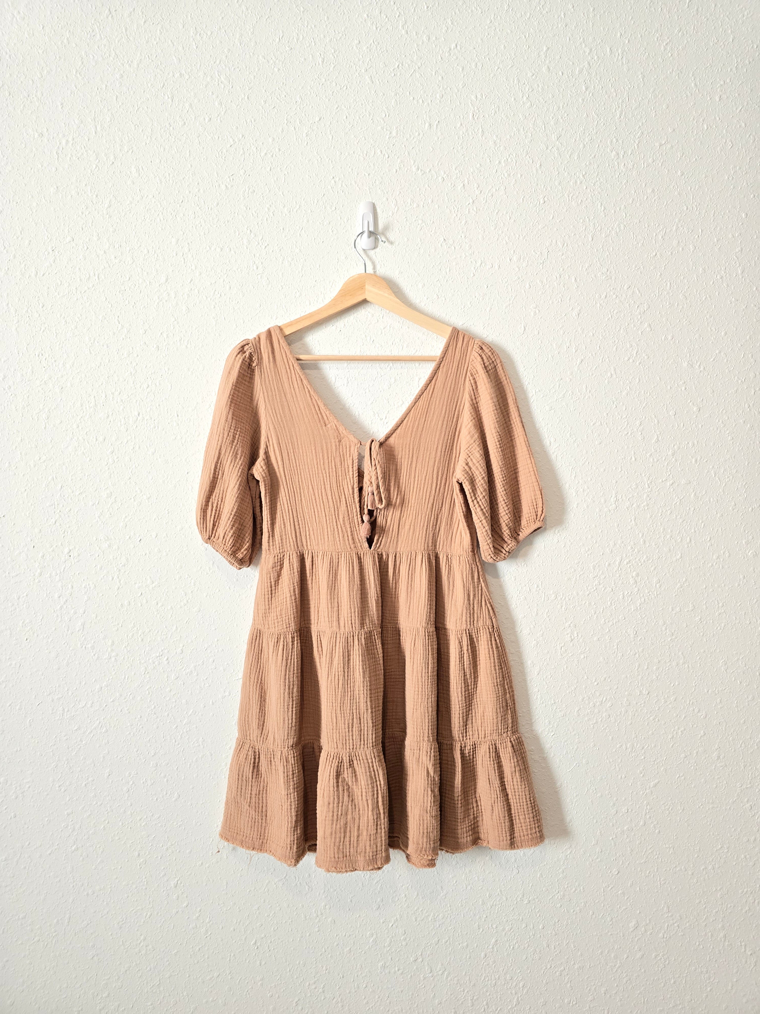 Aerie Tan Gauze Mini Dress (XS)