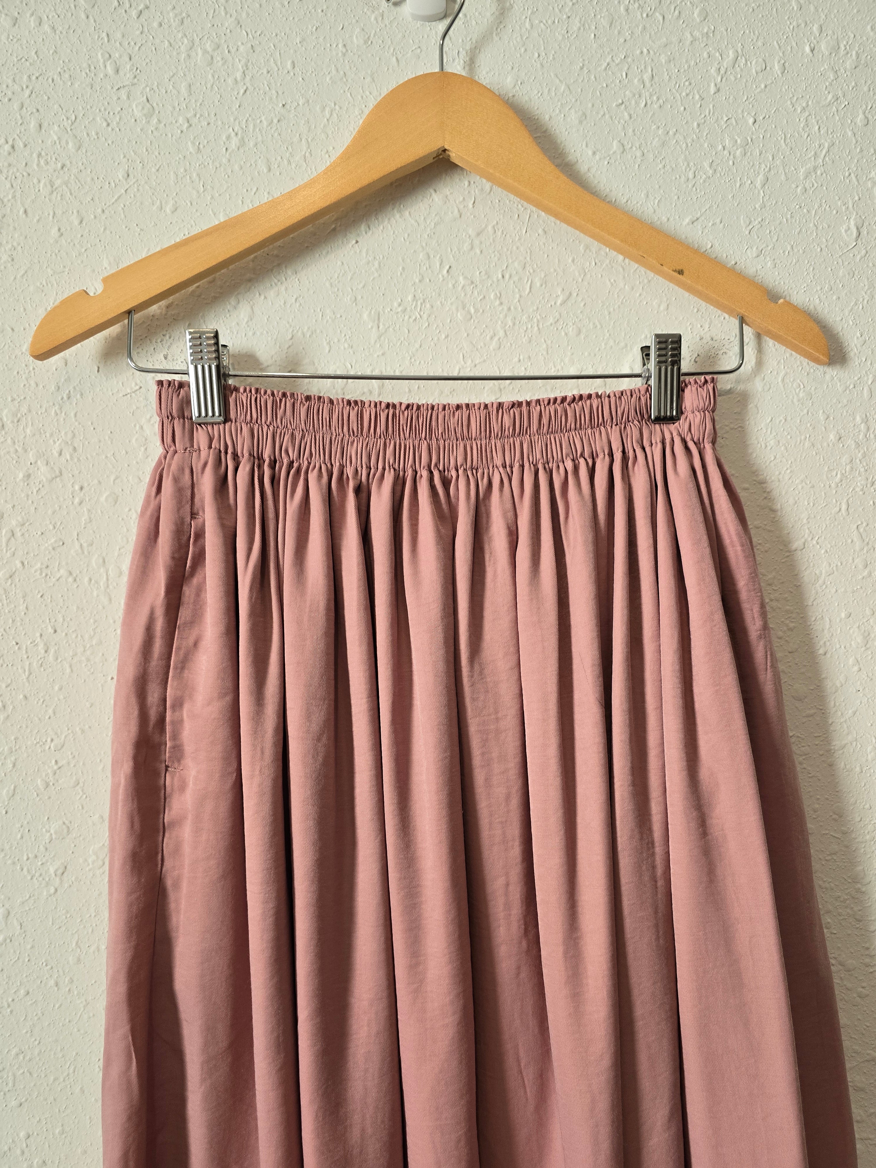 Rose Satin Midi Skirt (XS)