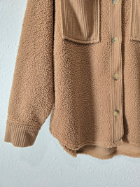 Brown Sherpa Button Up Shacket (S)