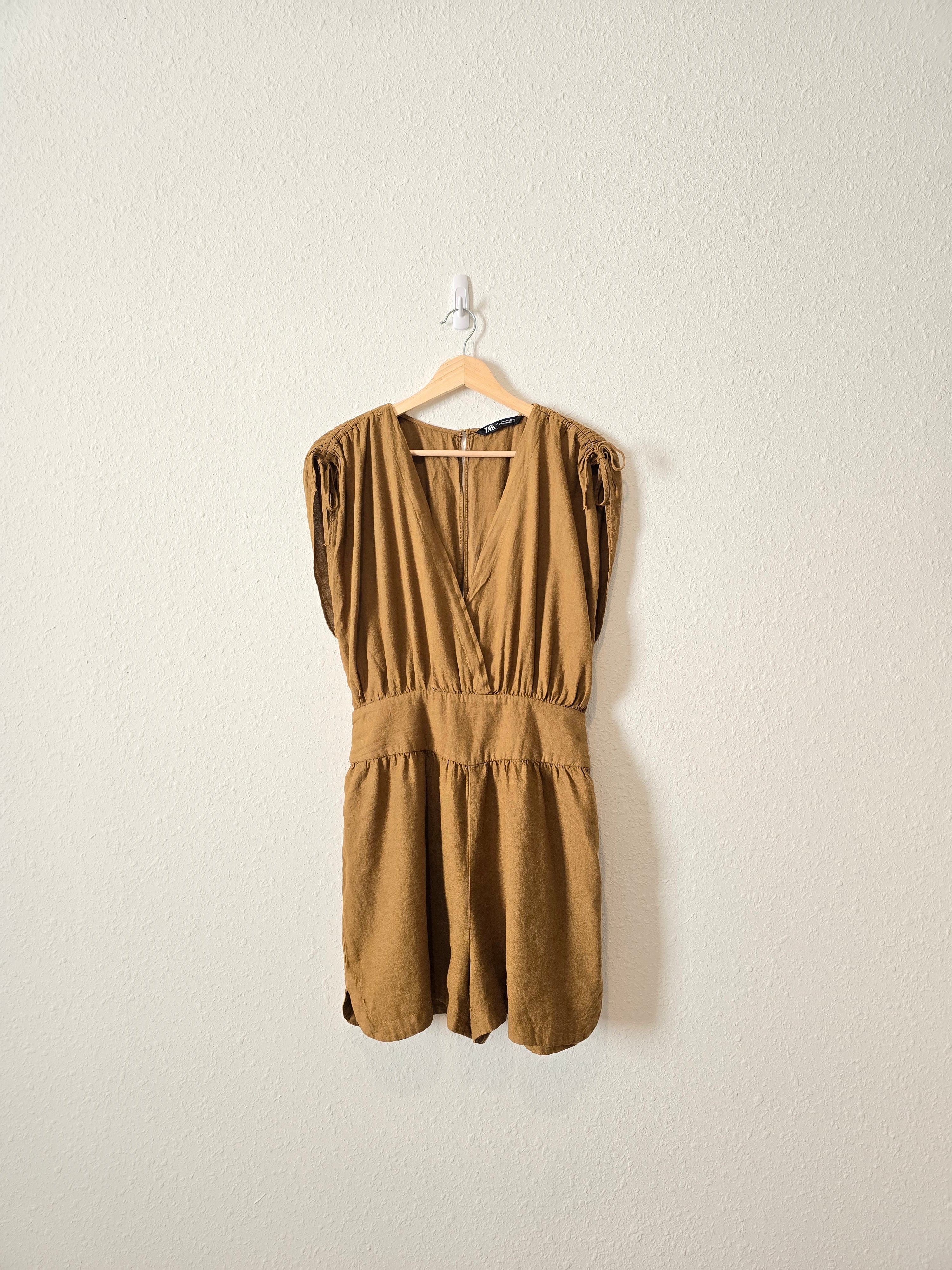 Zara Olive Linen Blend Romper (L)