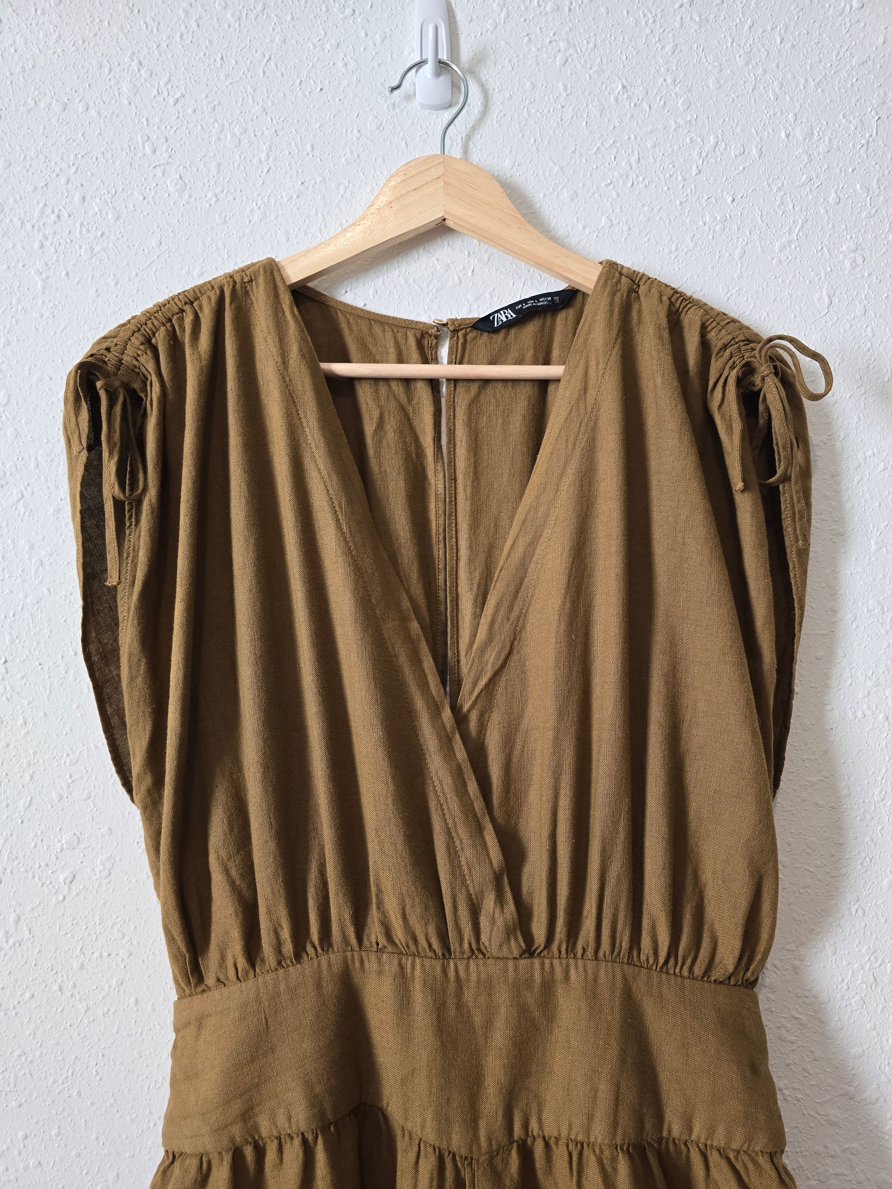 Zara Olive Linen Blend Romper (L)