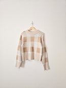 Neutral Checkered Knit Sweater (L)