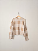 Neutral Checkered Knit Sweater (L)