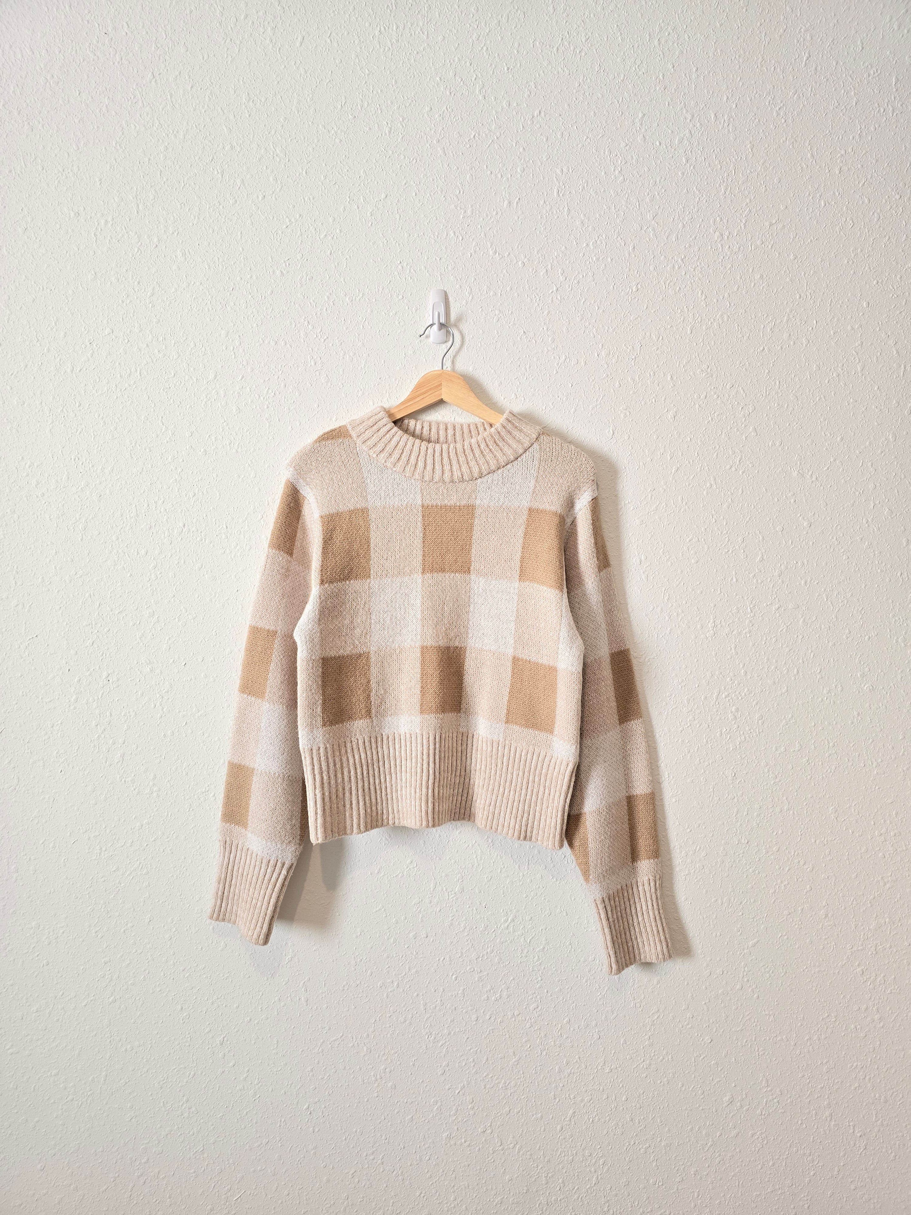 Neutral Checkered Knit Sweater (L)