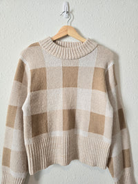 Neutral Checkered Knit Sweater (L)