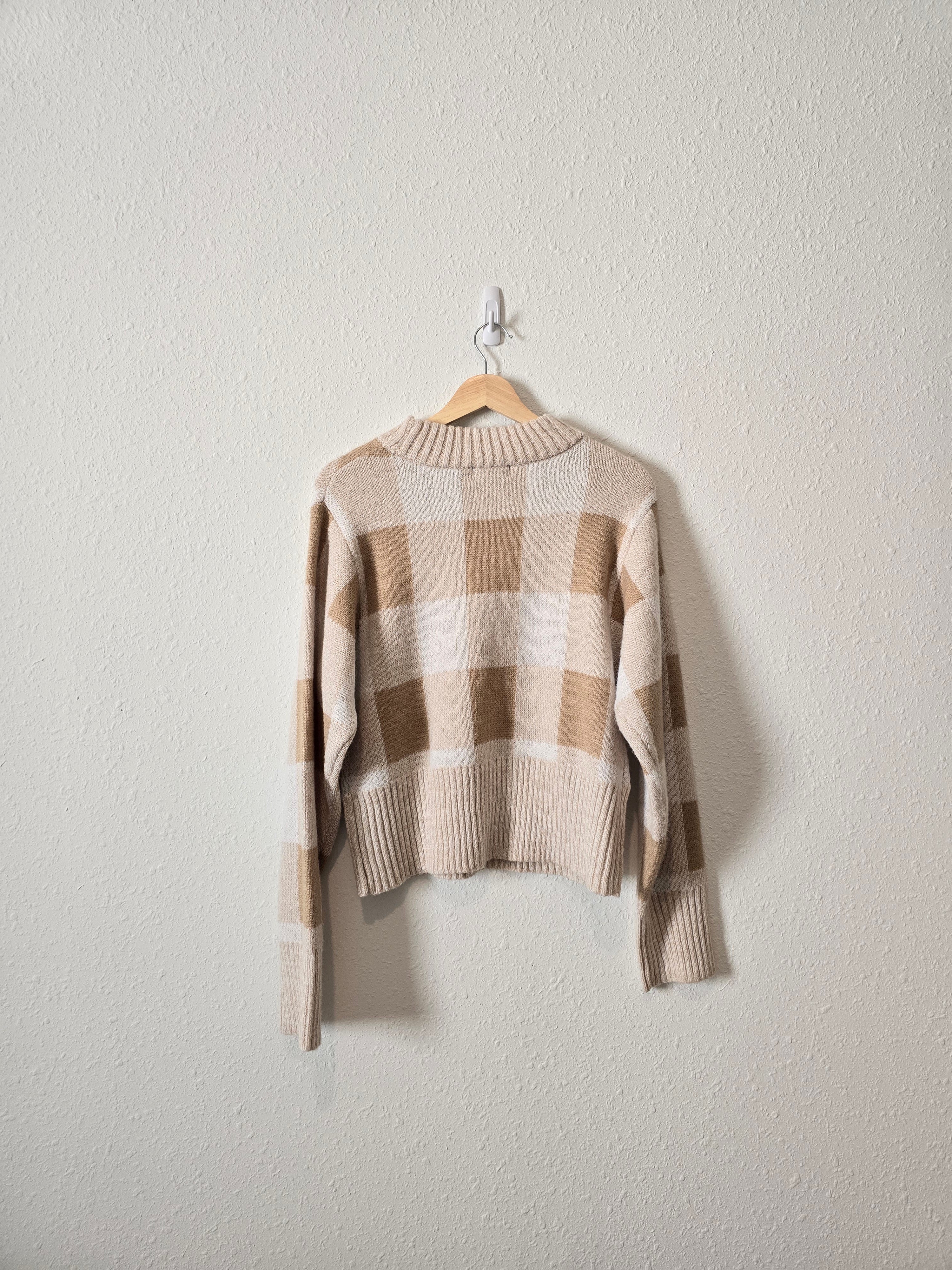 Neutral Checkered Knit Sweater (L)