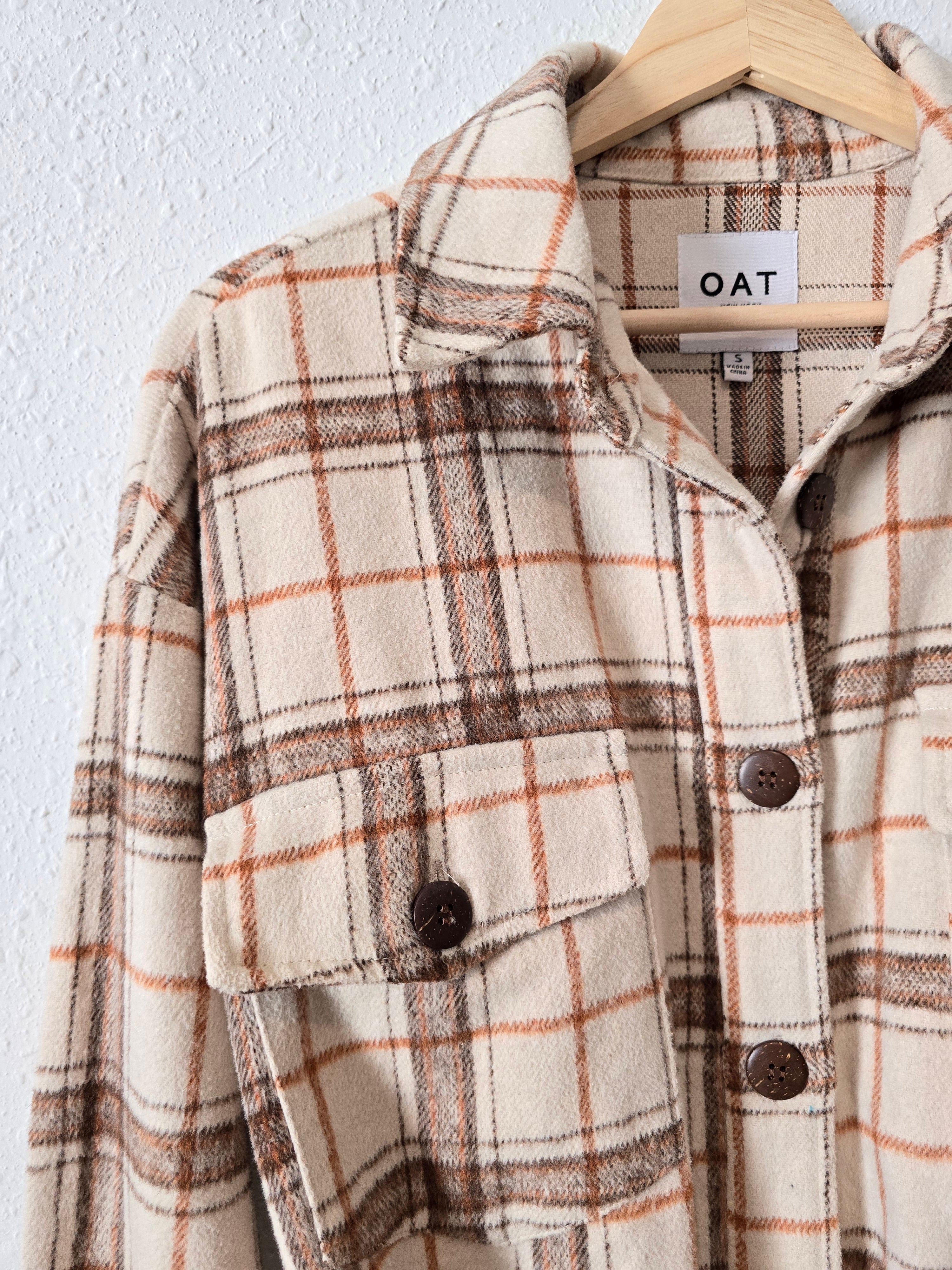 Oat Plaid Button Up Shacket (S)