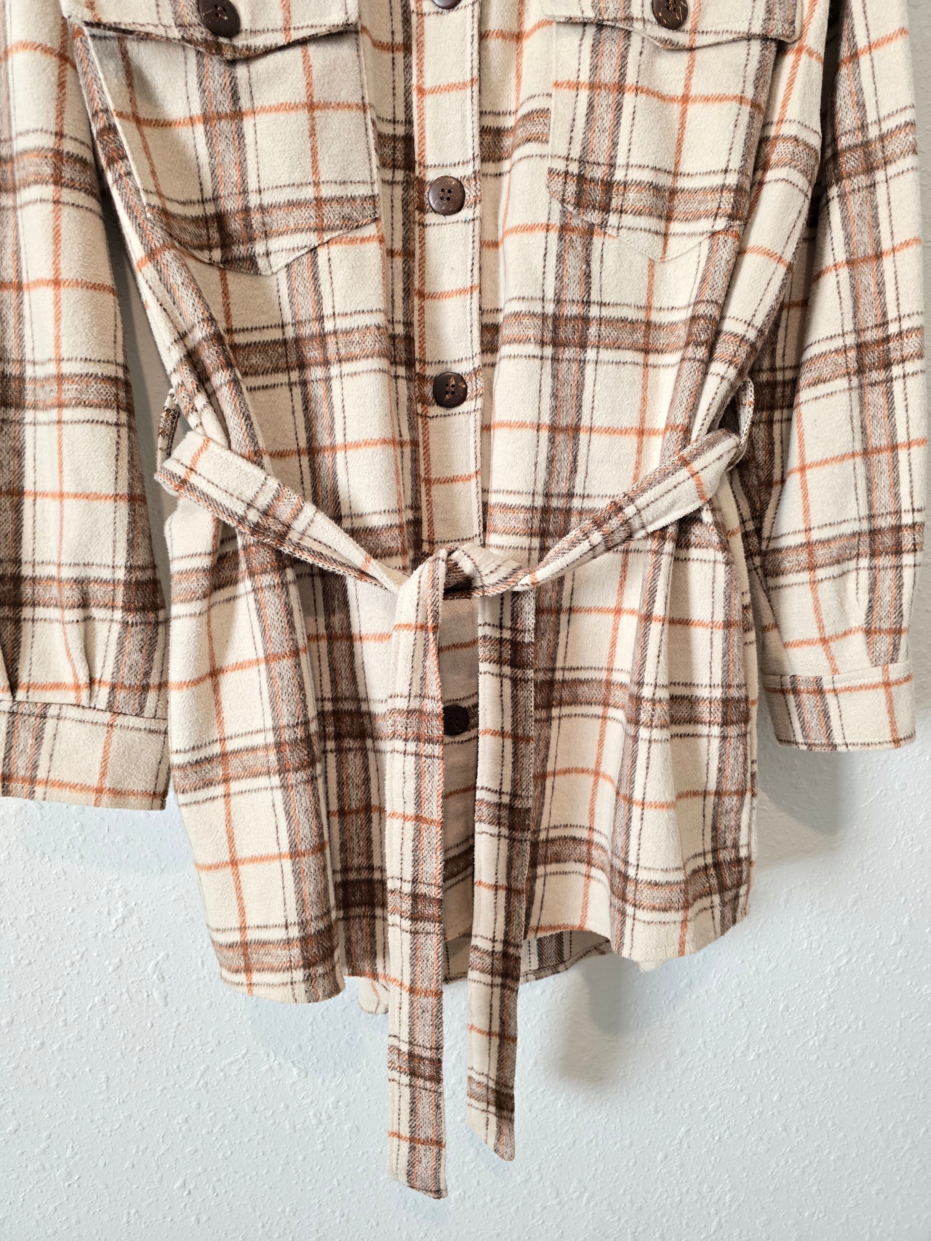 Oat Plaid Button Up Shacket (S)