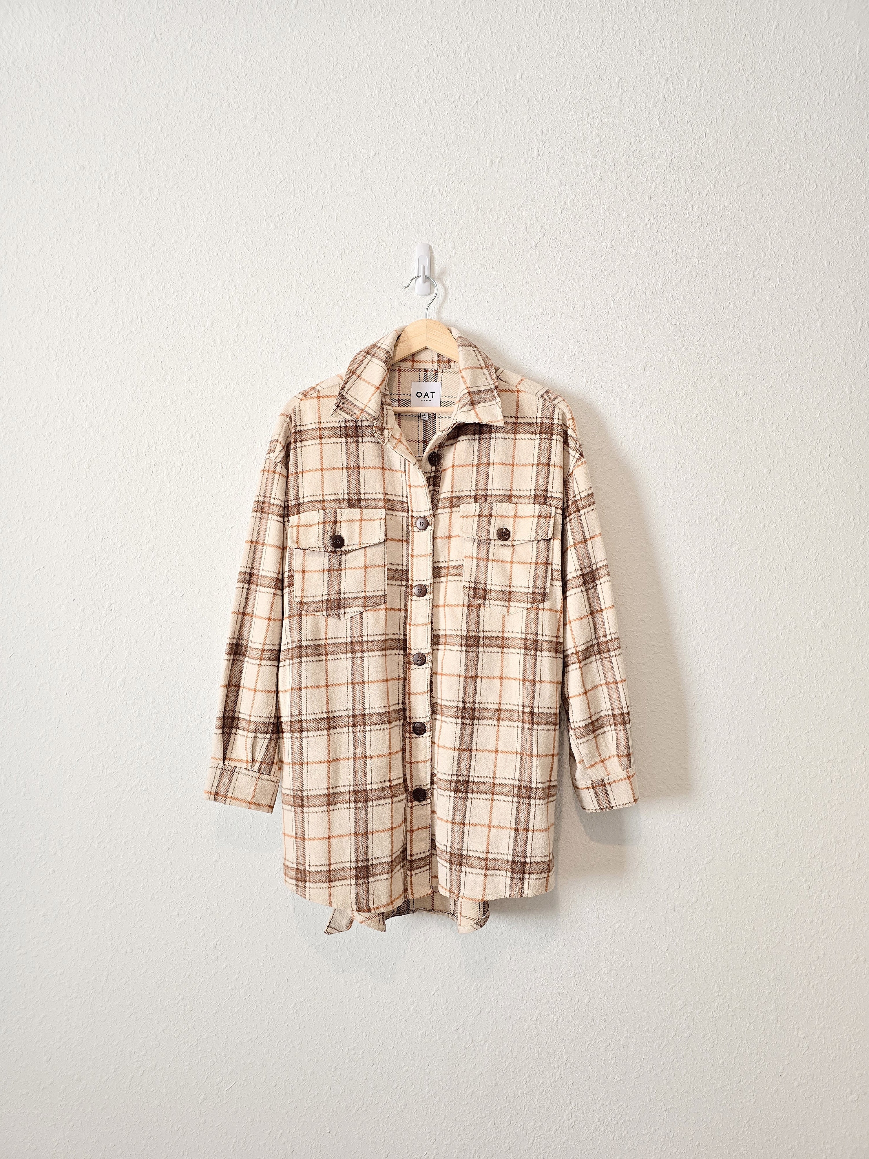 Oat Plaid Button Up Shacket (S)