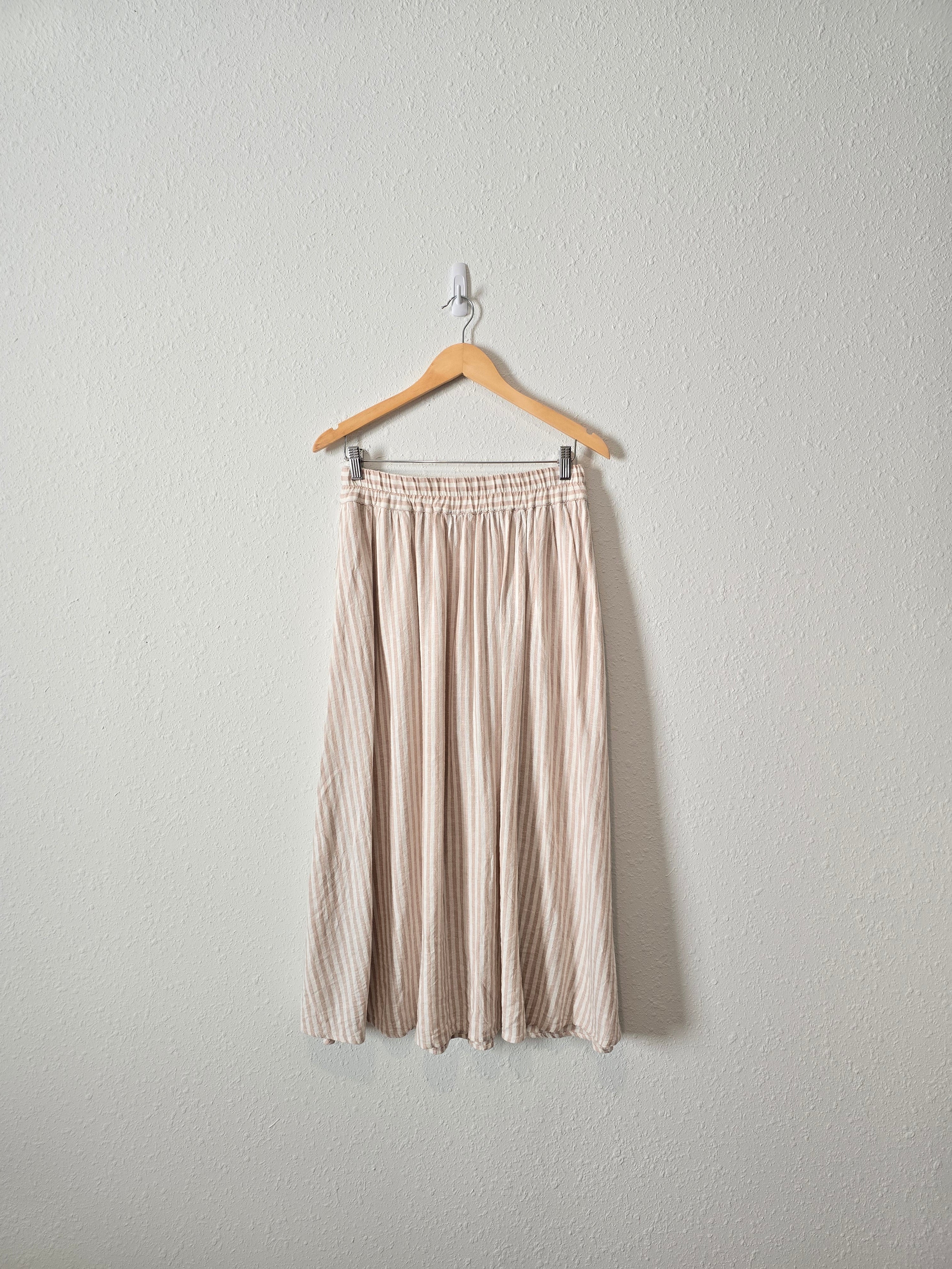 Striped Linen Blend Midi Skirt (S)