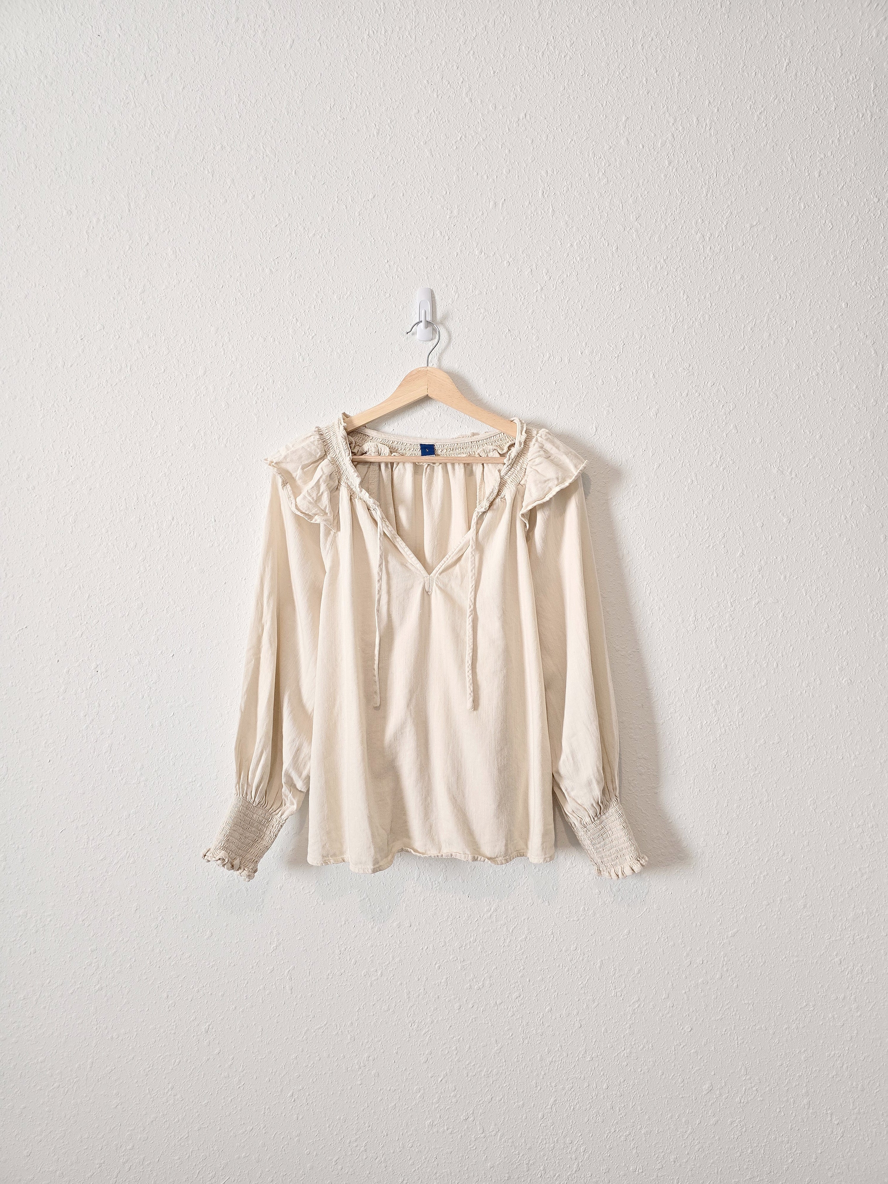 Cream Puff Sleeve Cotton Blouse (L)