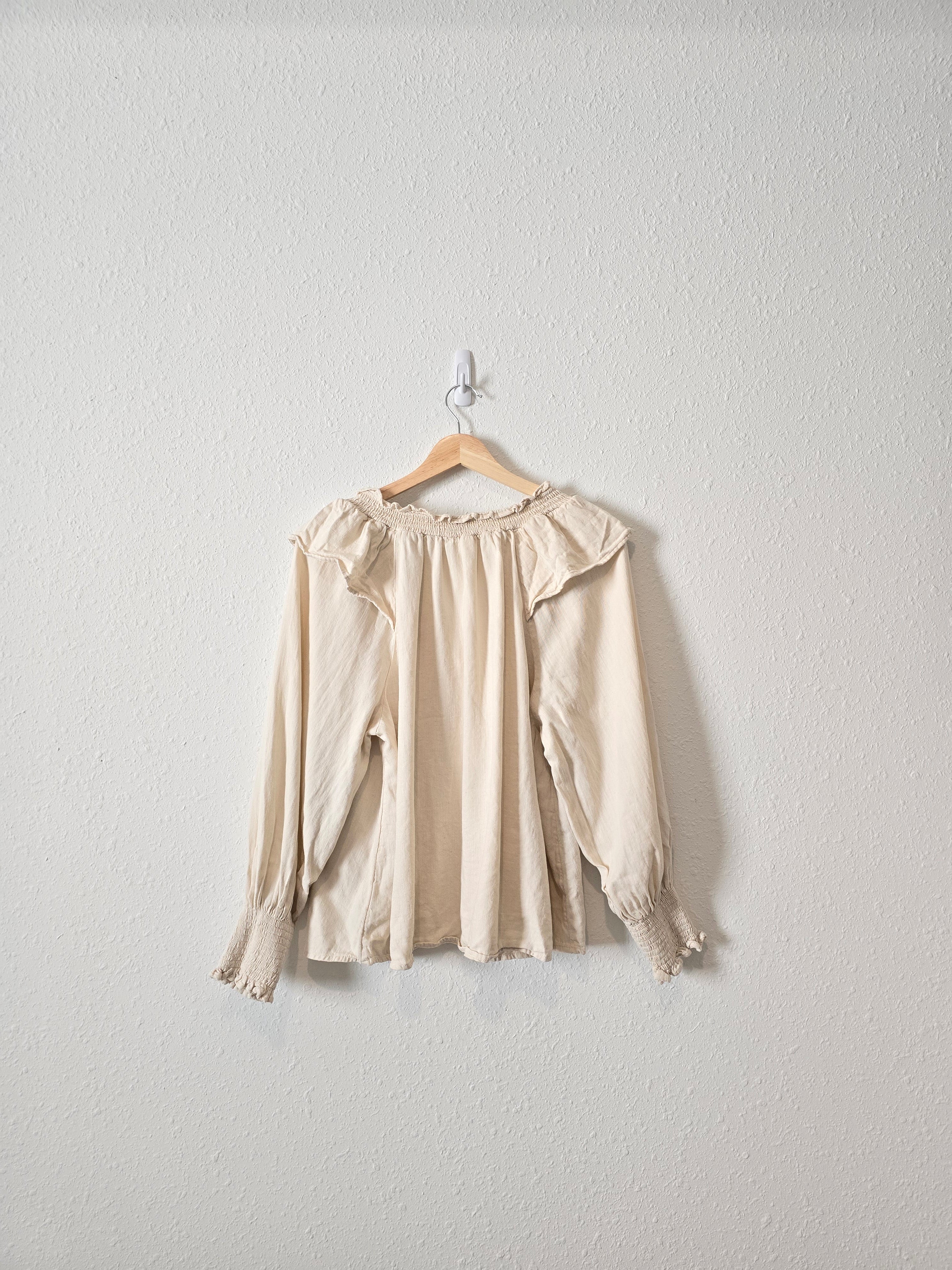 Cream Puff Sleeve Cotton Blouse (L)