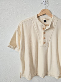 Cream Knit Henley Tee (XS)