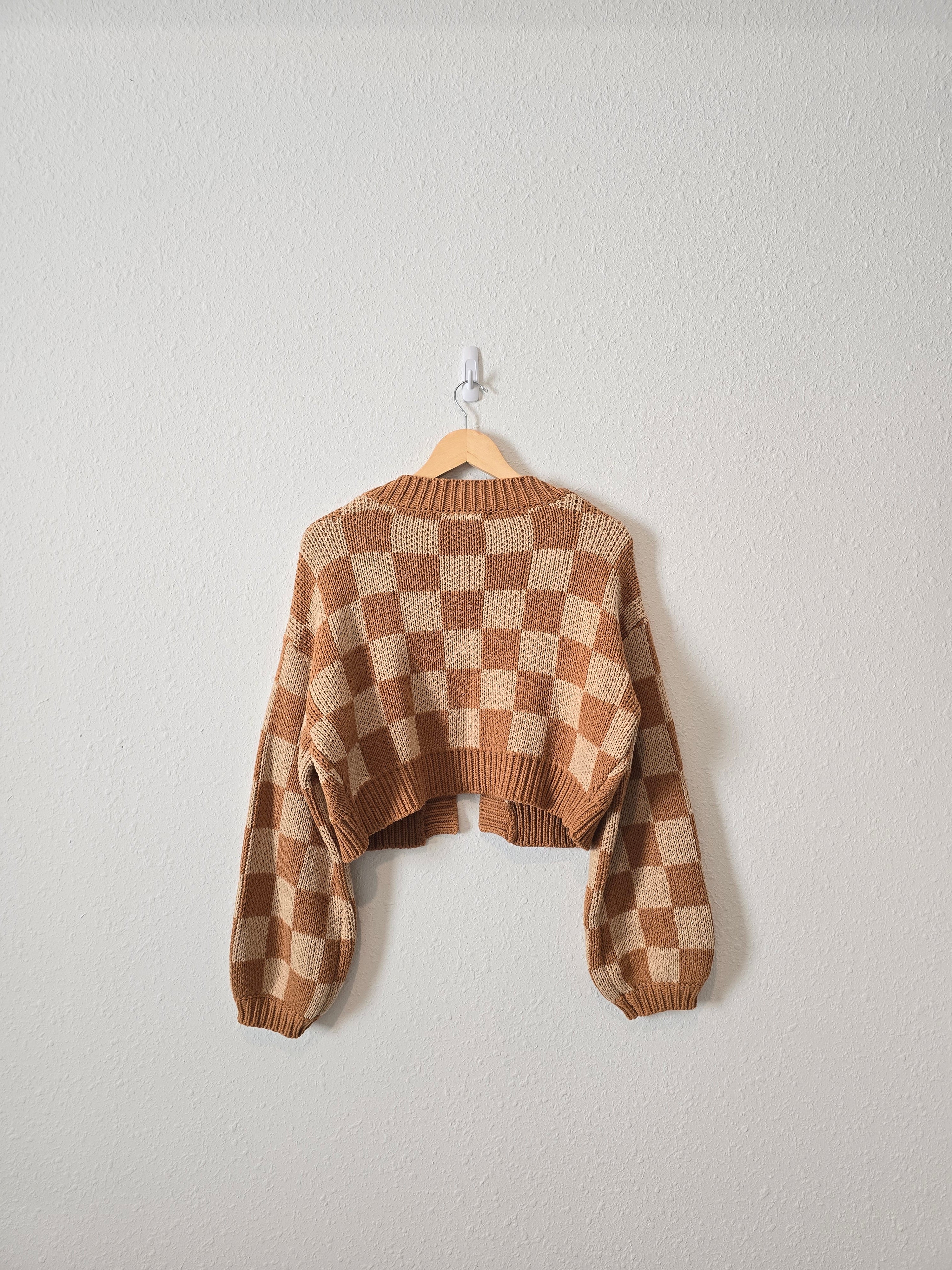 Neutral Checkered Cardigan (M)