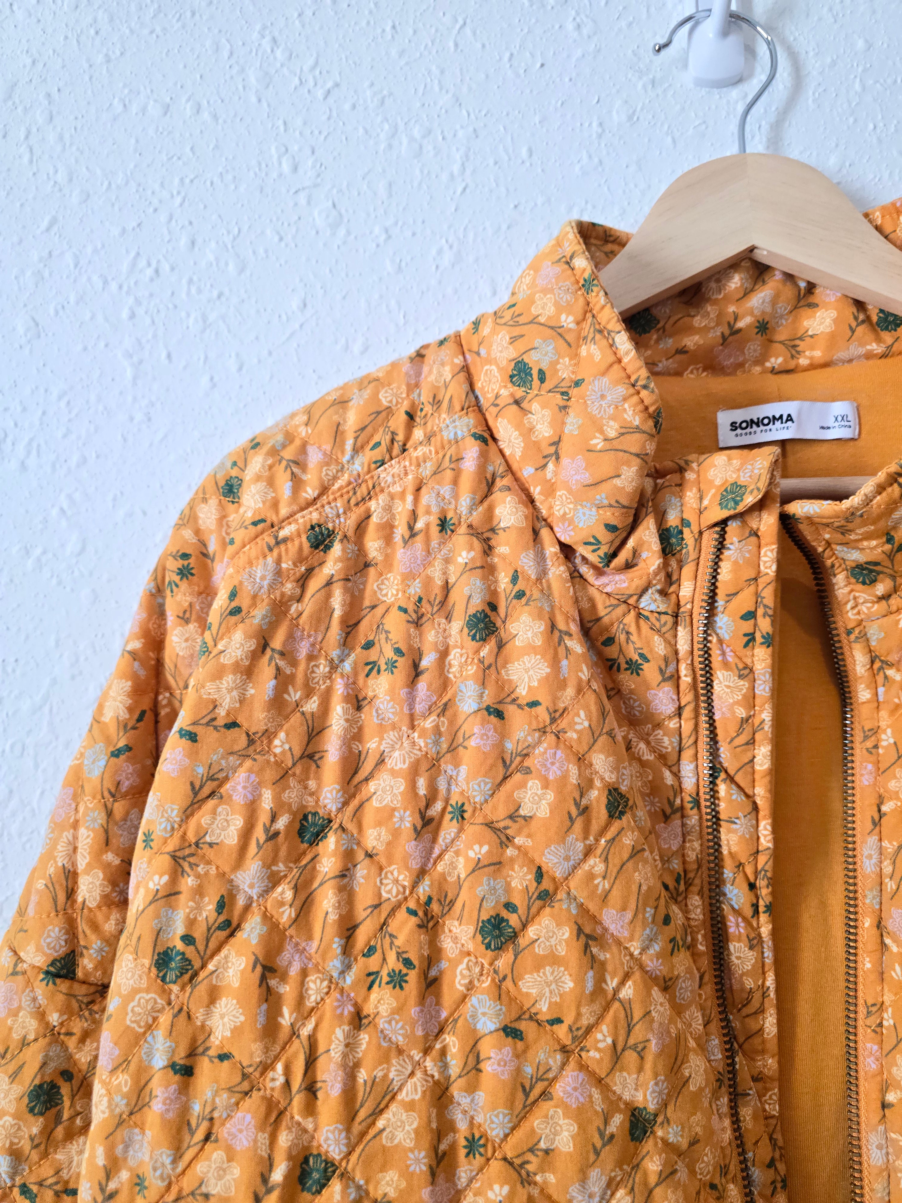 Mustard Floral Quilted Jacket (XXL)