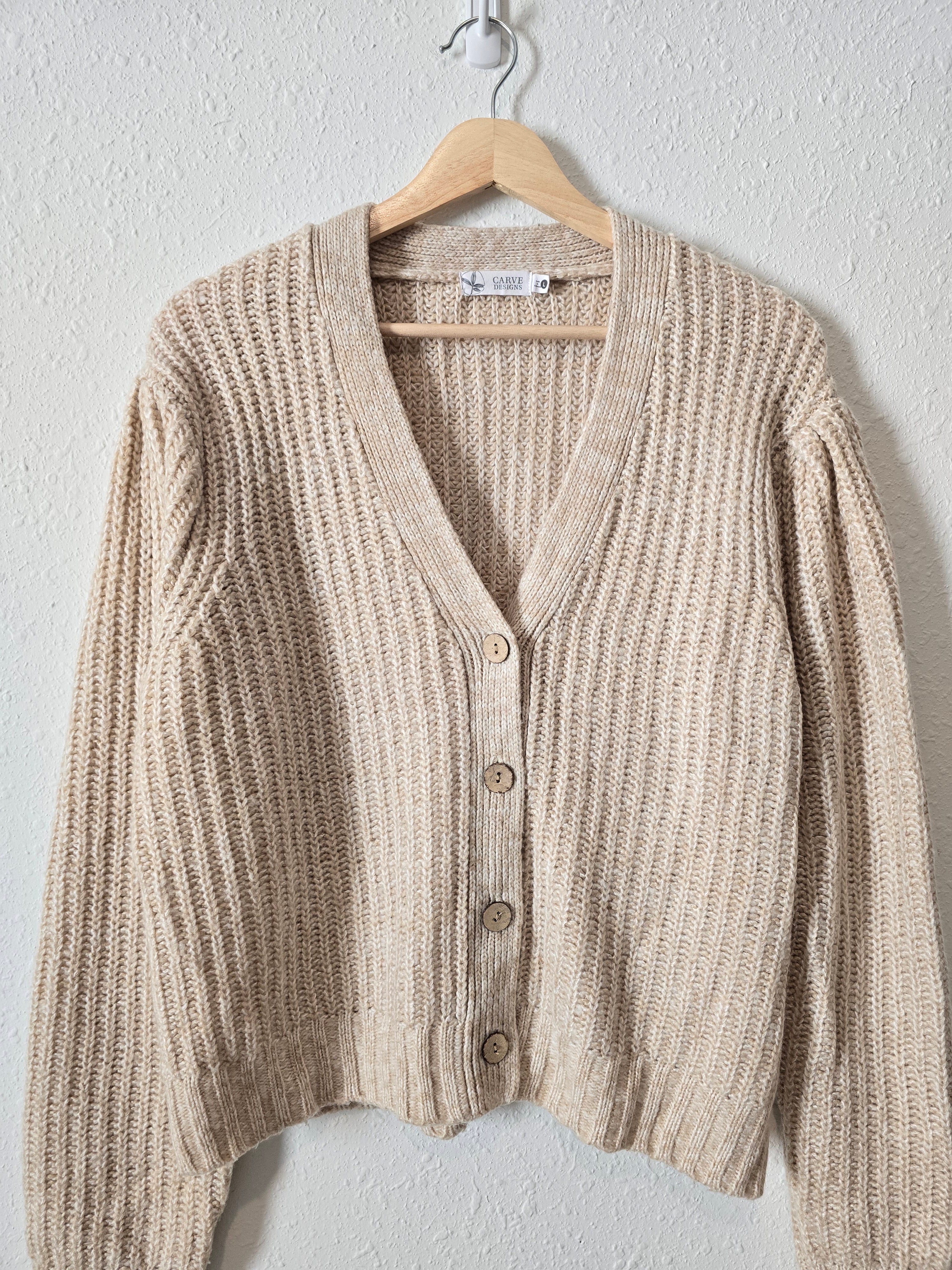 Puff Sleeve Button Up Sweater (L)