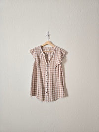 Neutral Gingham Ruffle Tank (XS)