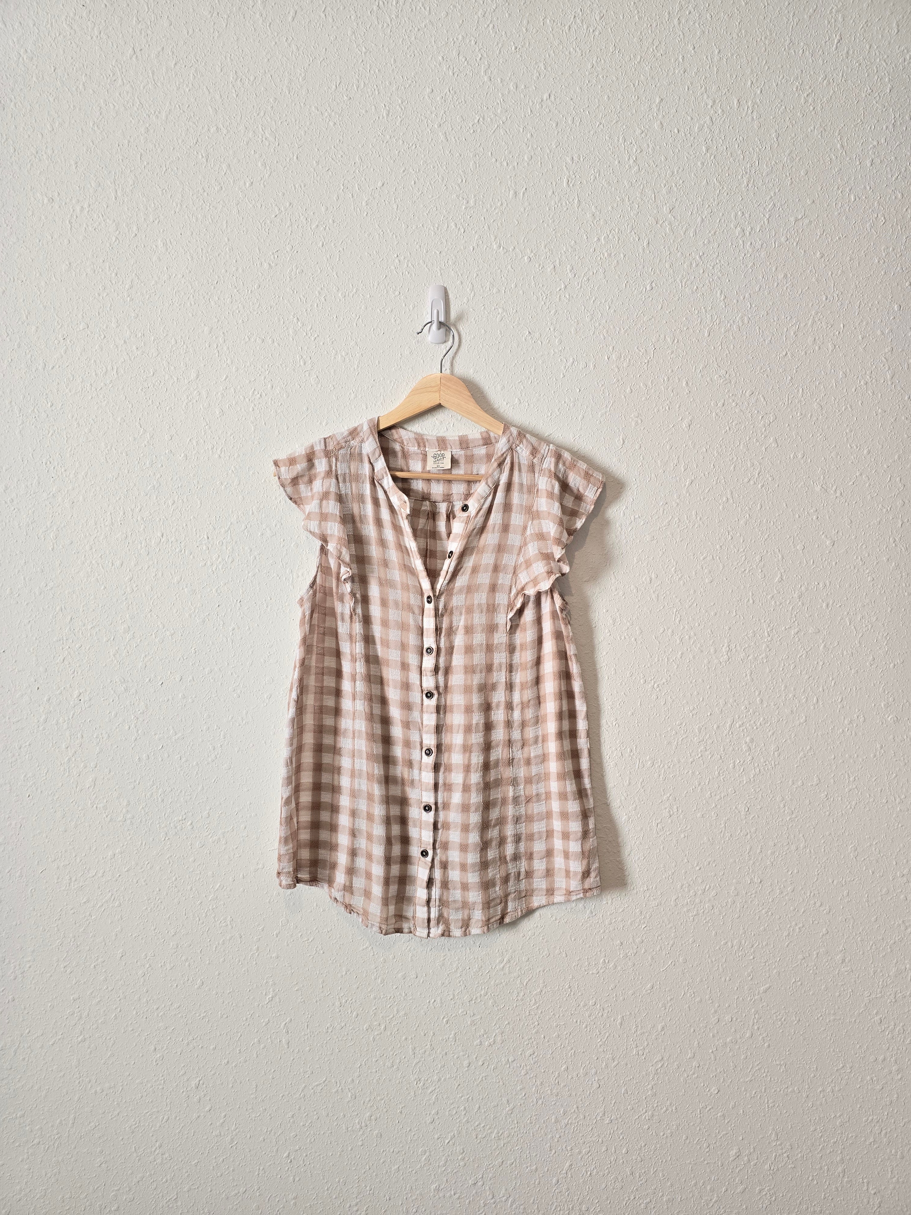 Neutral Gingham Ruffle Tank (XS)