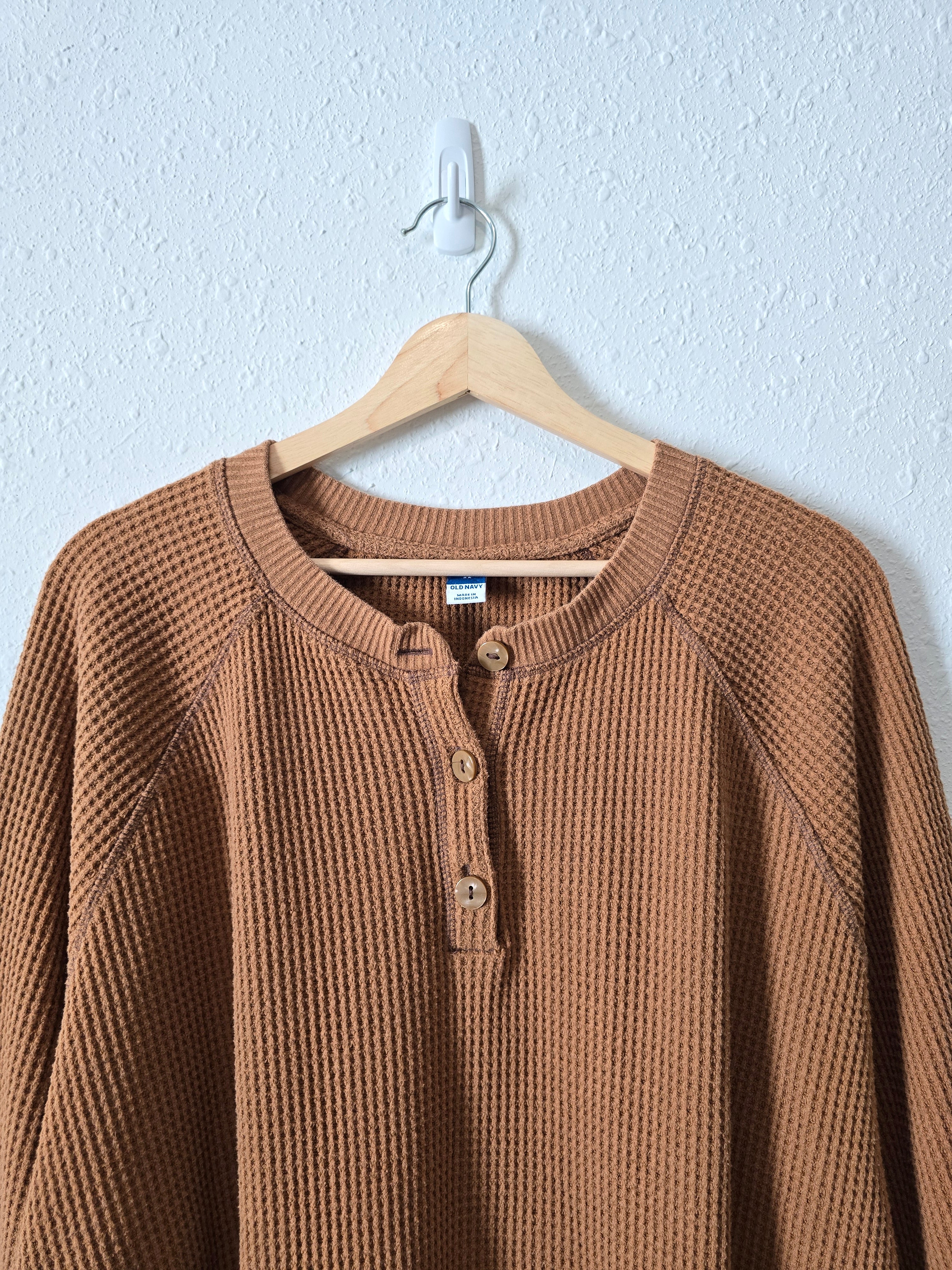 Waffle Knit Henley Sweater (2X)