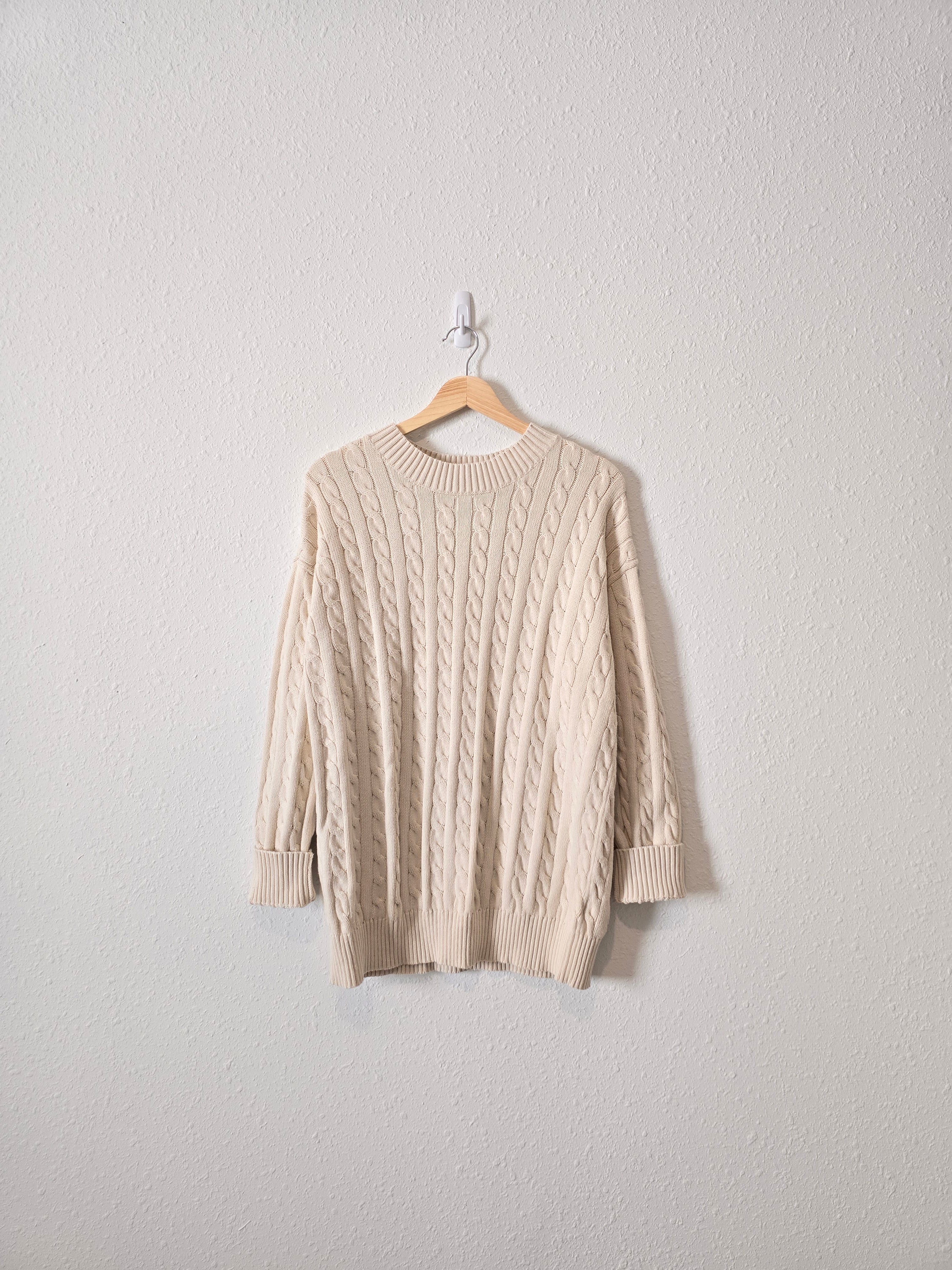 Oat Cable Knit Cotton Sweater (XS-L)