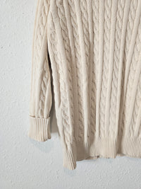 Oat Cable Knit Cotton Sweater (XS-L)