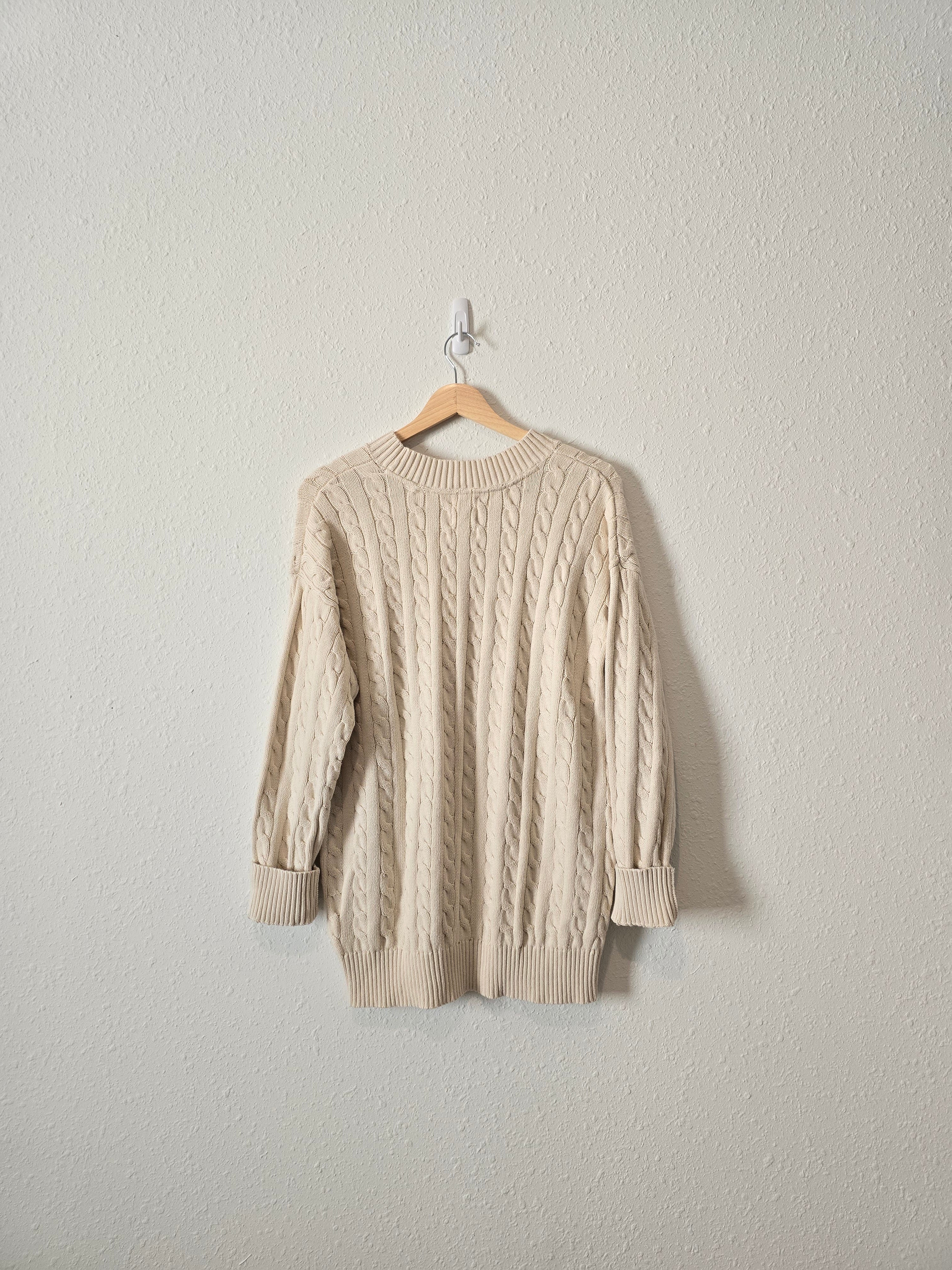 Oat Cable Knit Cotton Sweater (XS-L)