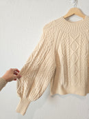 Cable Knit Puff Sleeve Sweater (M)