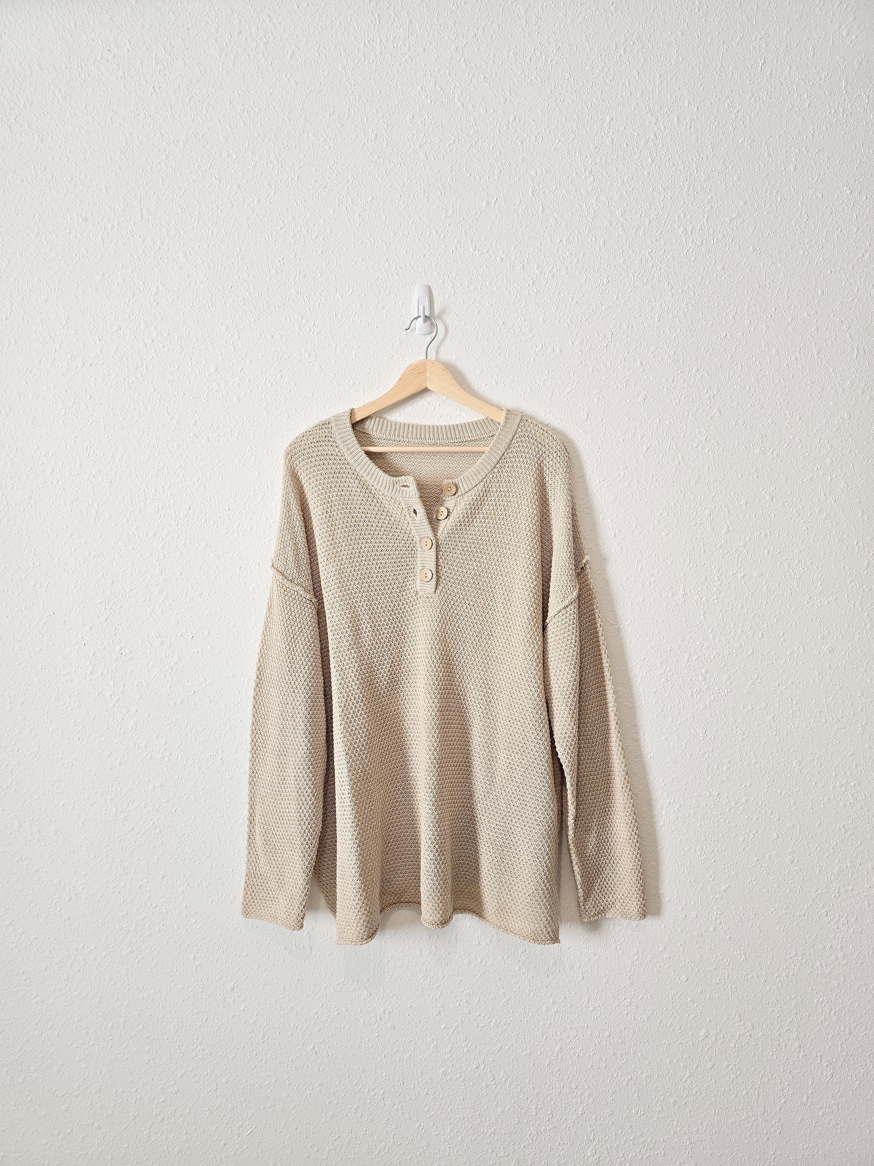 Waffle Knit Henley Sweater (XL)