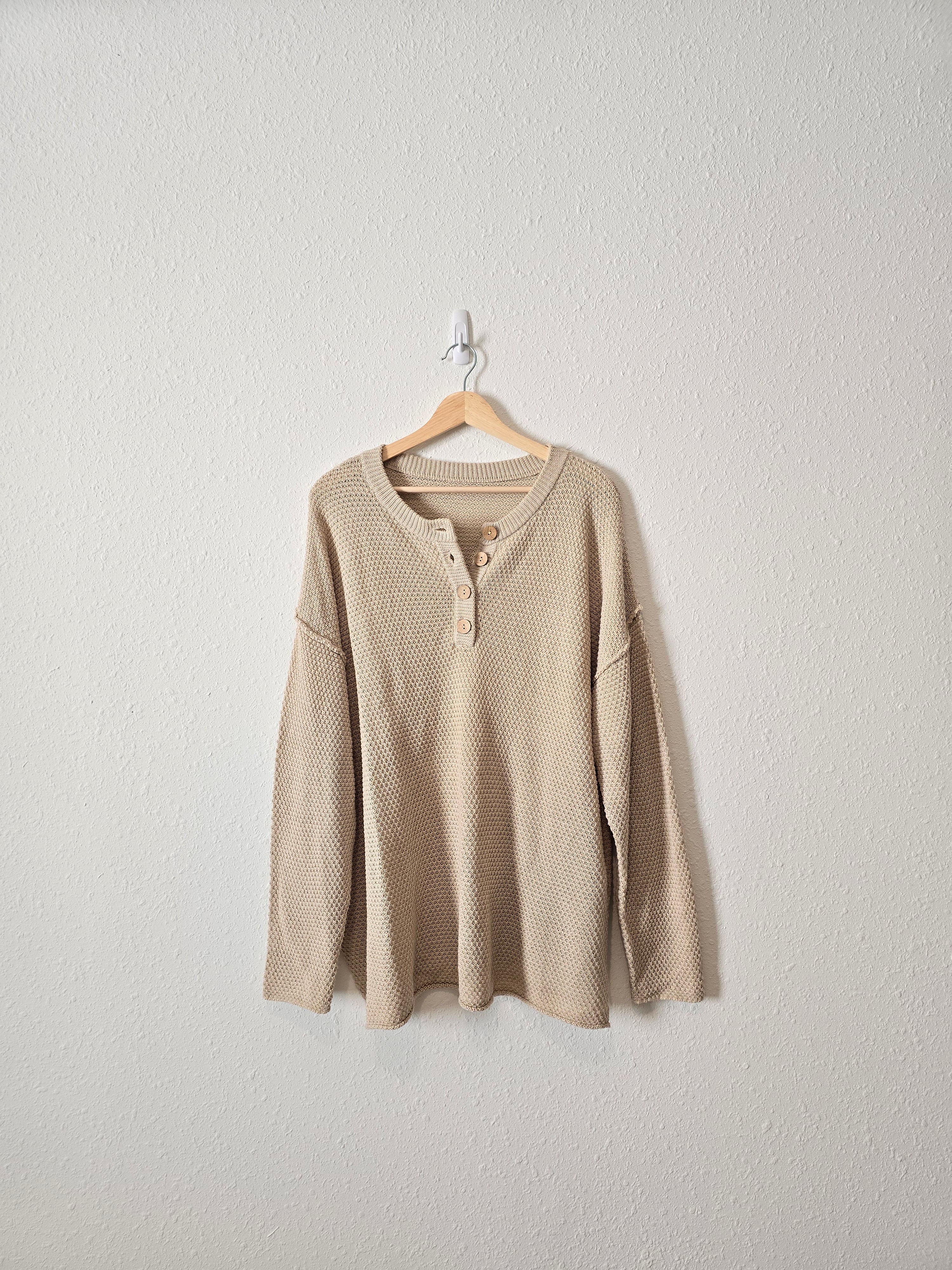 Waffle Knit Henley Sweater (XL)