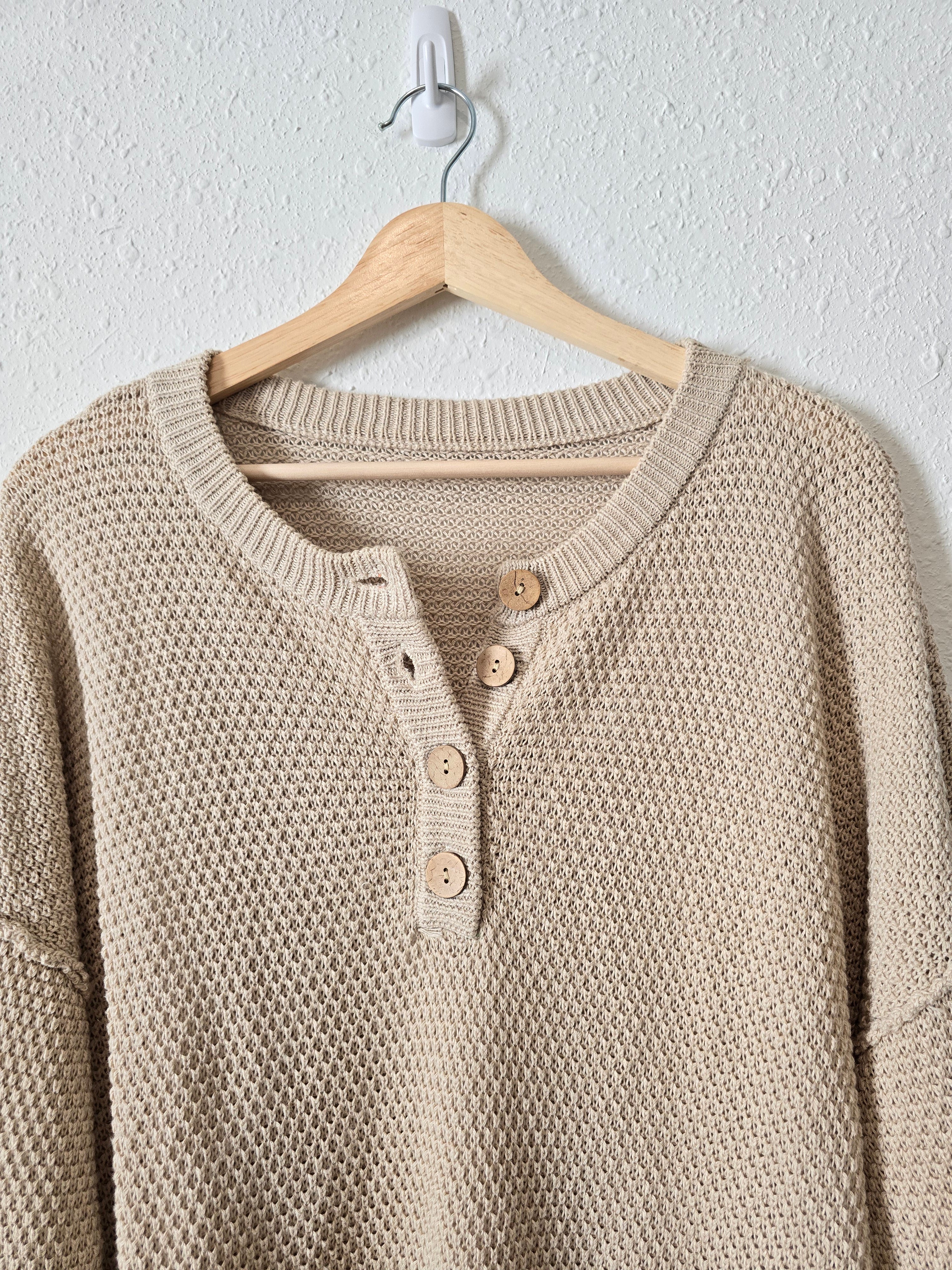 Waffle Knit Henley Sweater (XL)