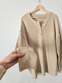 Waffle Knit Henley Sweater (XL)