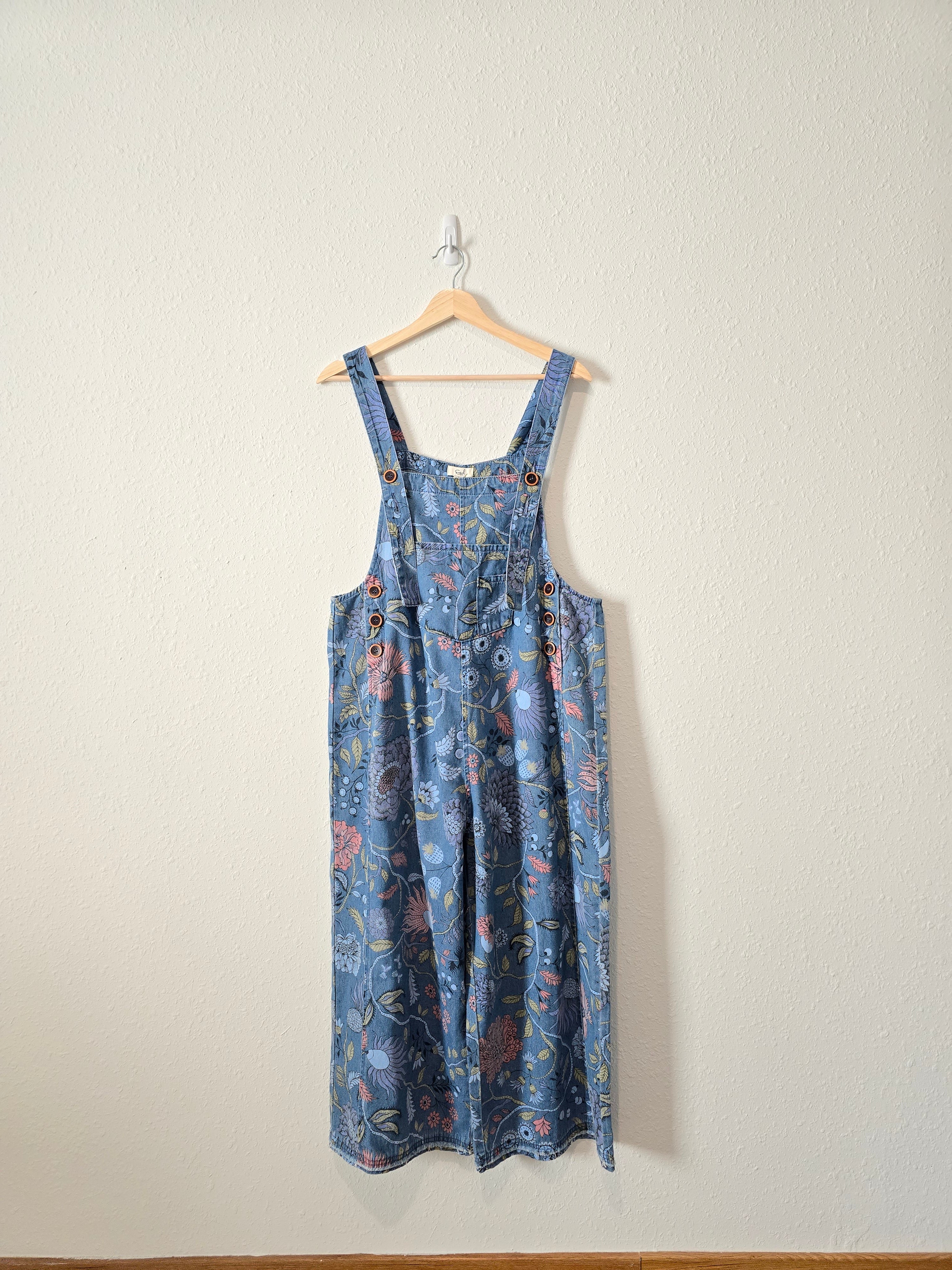 Easel Floral Wide Leg Overalls (S)