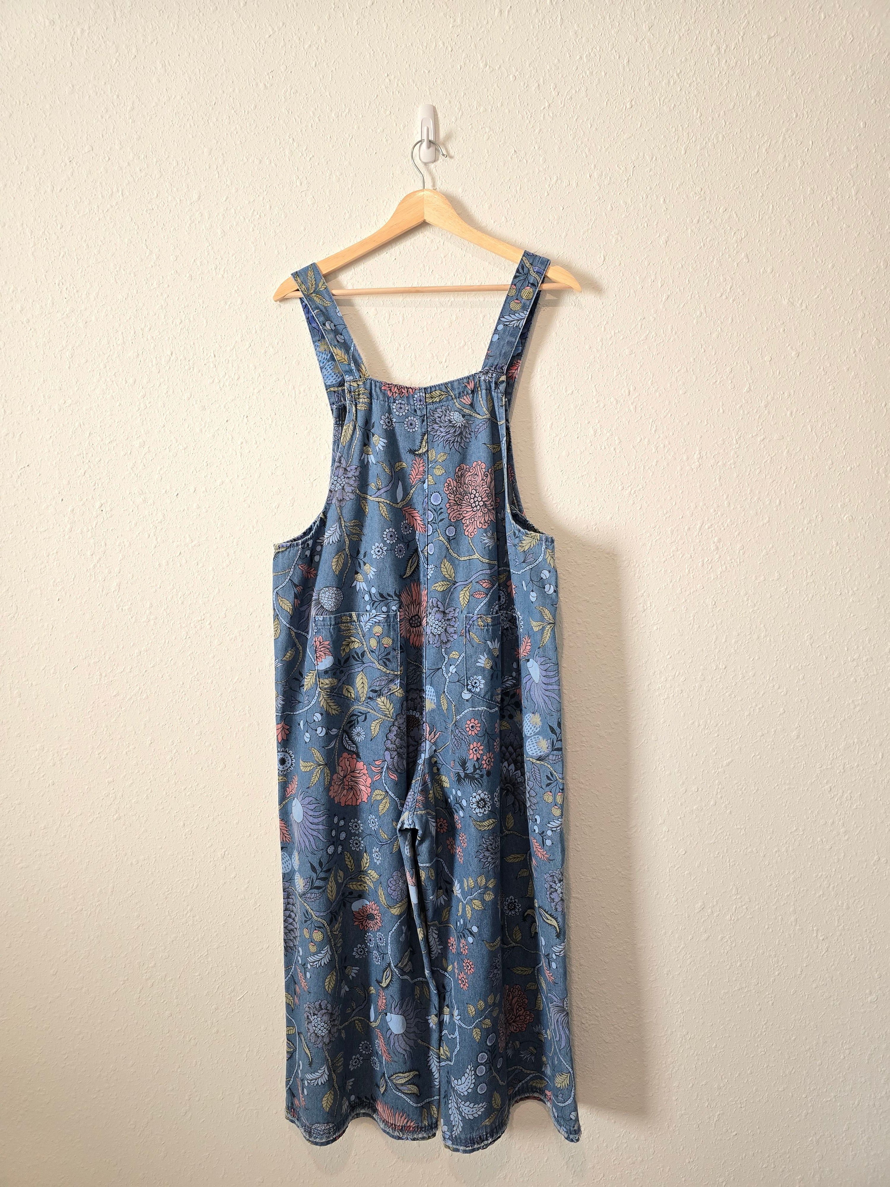 Easel Floral Wide Leg Overalls (S)