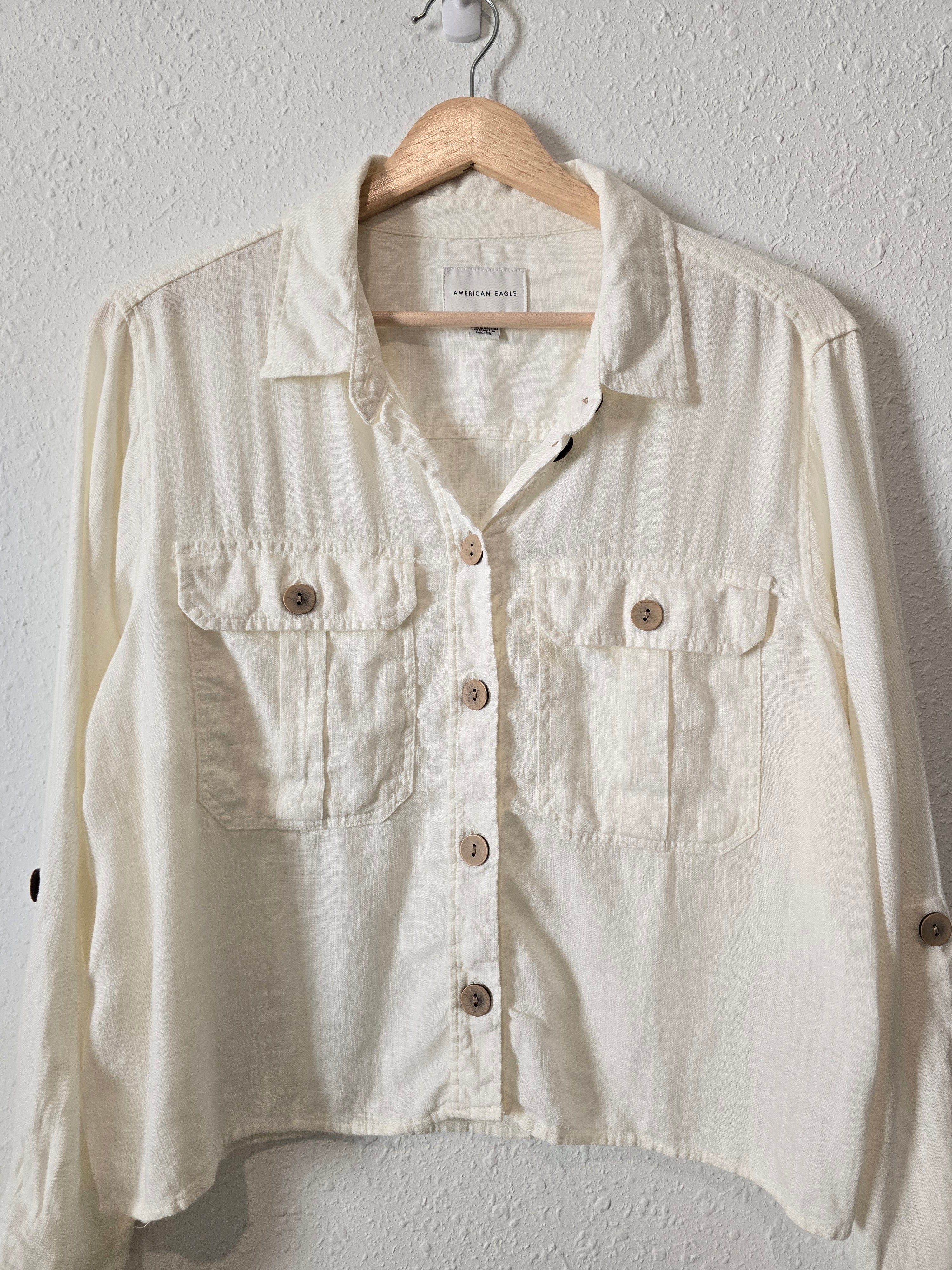 Linen Blend Button Up Shirt (S)