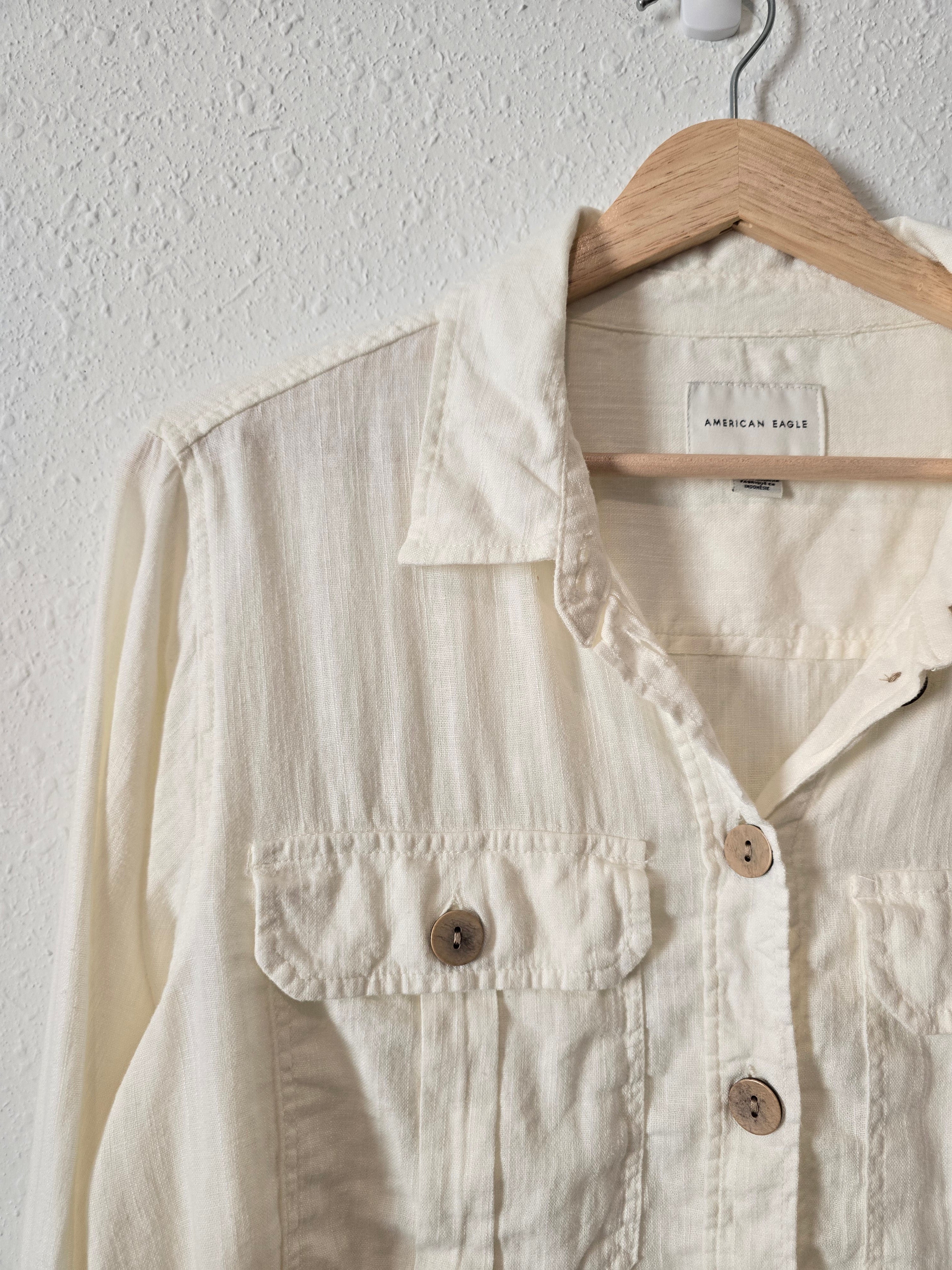 Linen Blend Button Up Shirt (S)