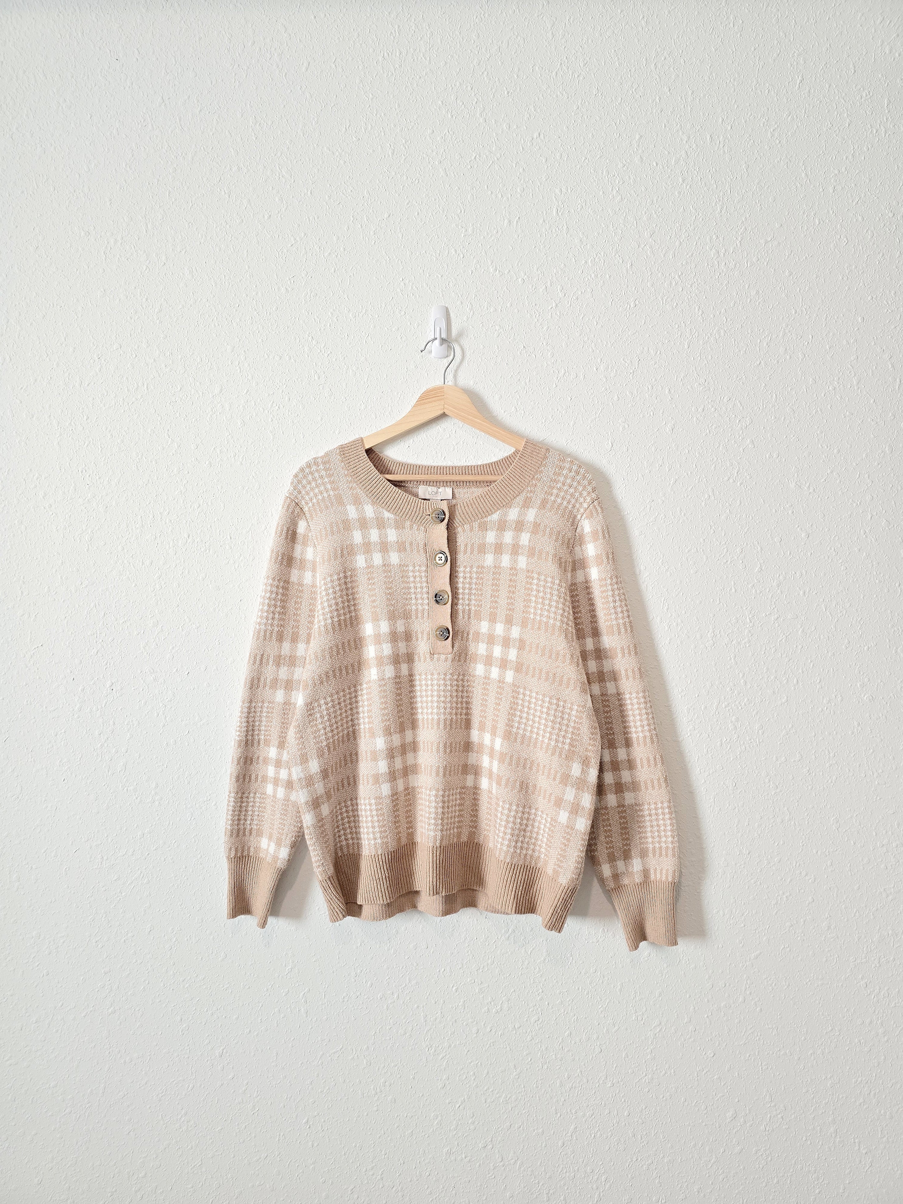 Loft Checkered Henley Sweater (XL)