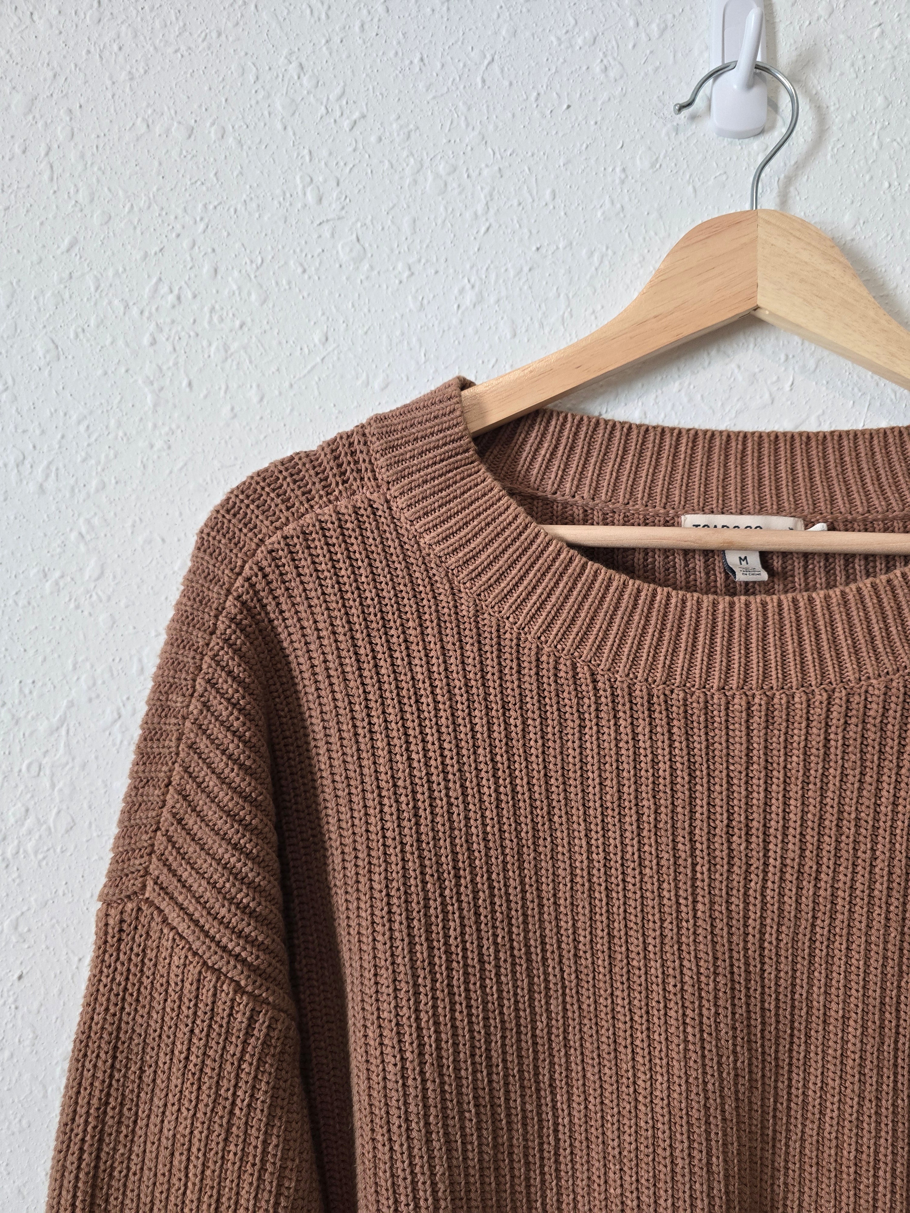 Brown Ribbed Cotton Sweater (M)