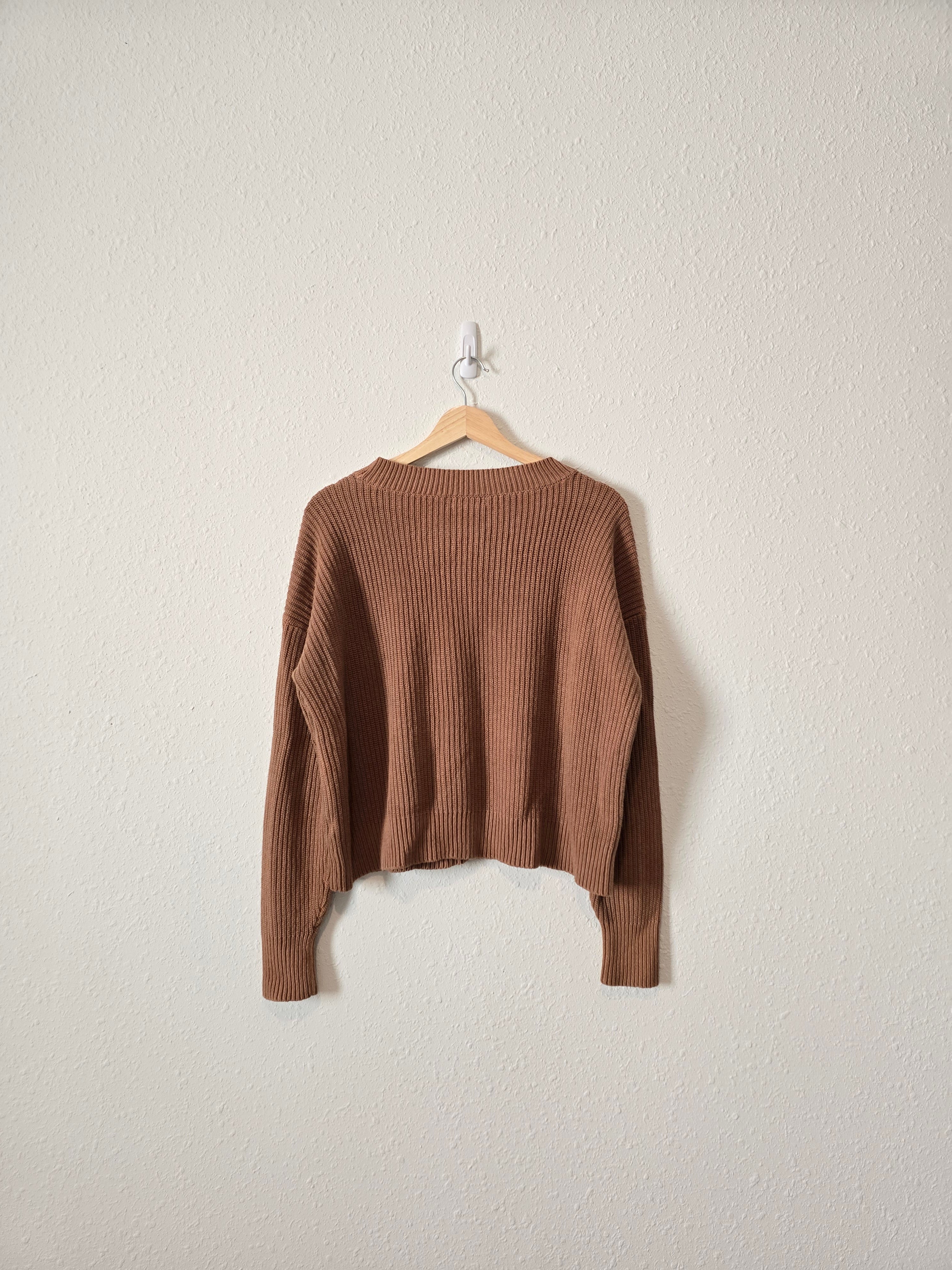 Brown Ribbed Cotton Sweater (M)